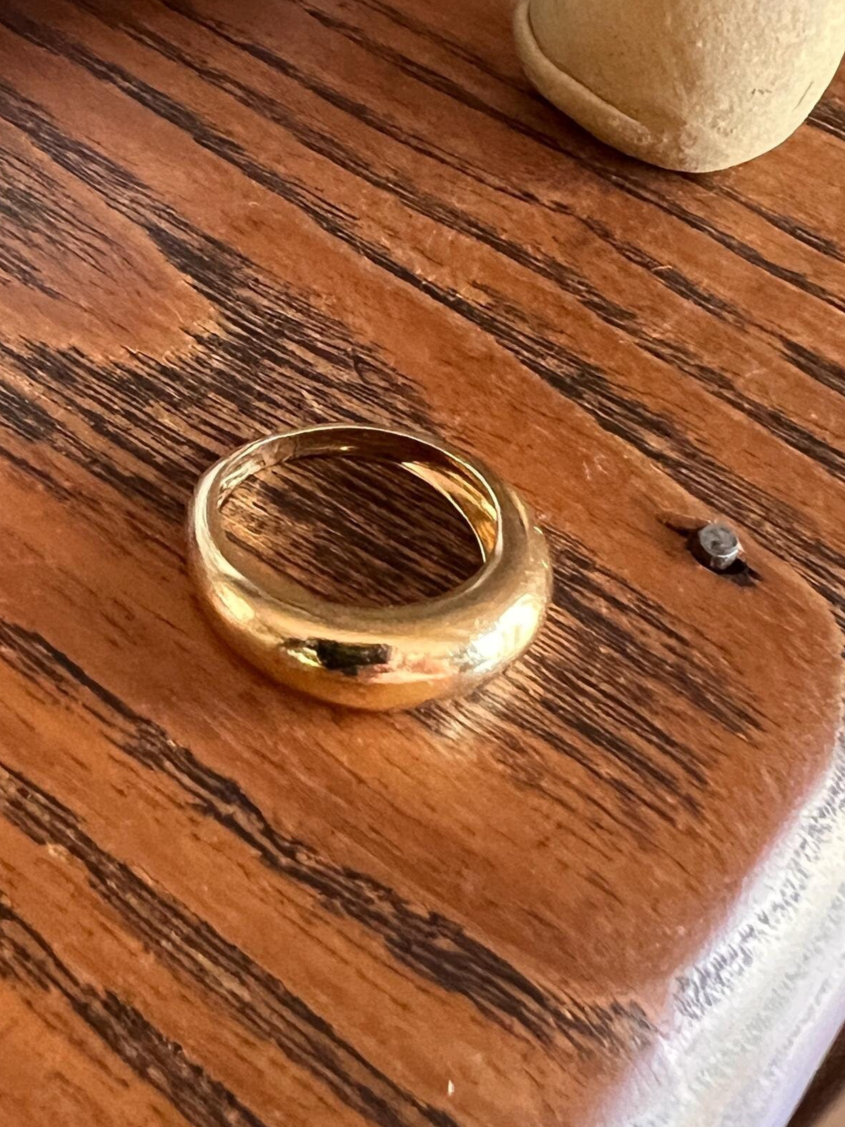 CHUNKY Sleek Domed Bombe Ring French 18k Gold Vintage 6.3mm Wide Band Stacker Shimmer Buttery Glow