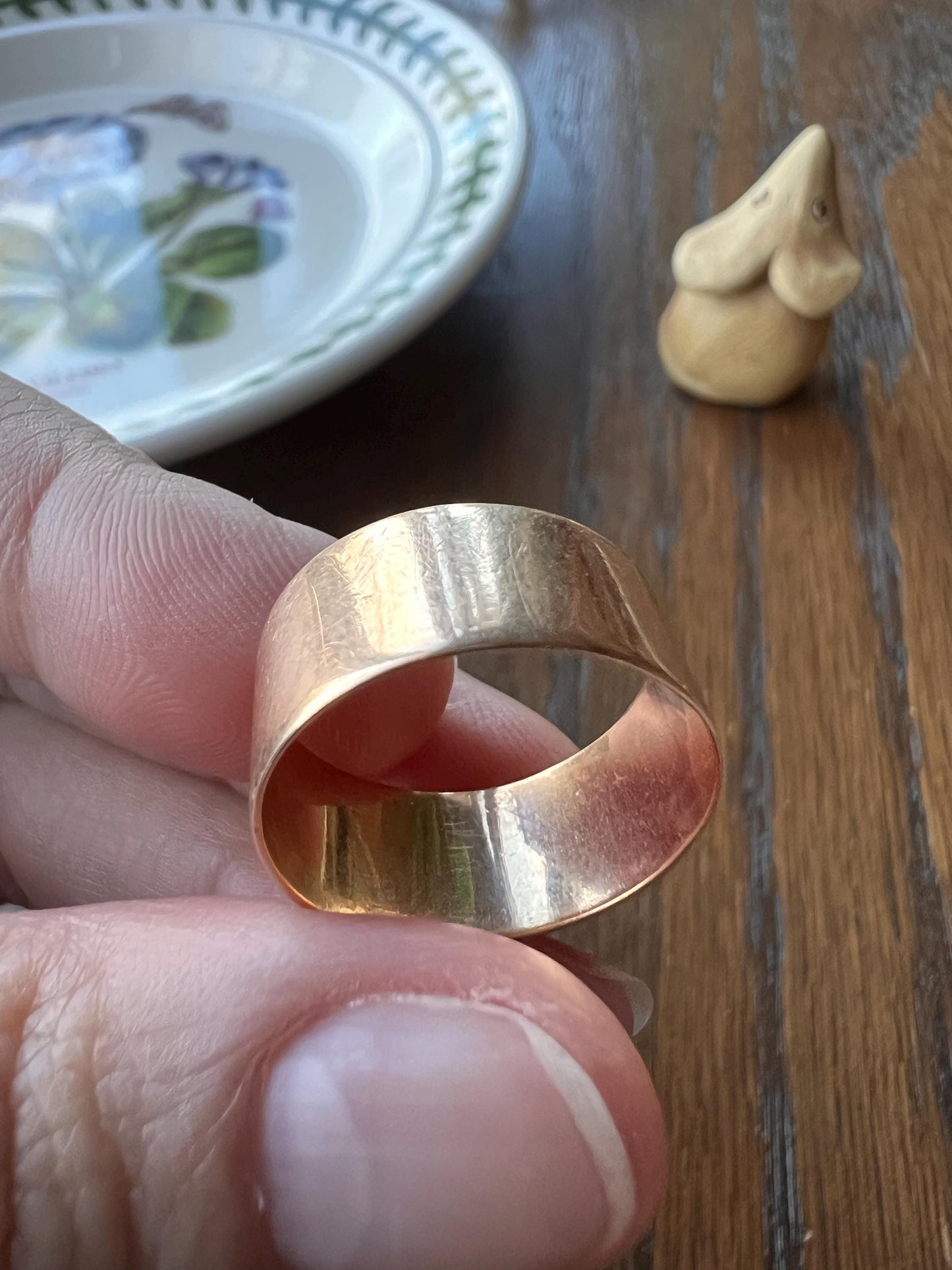 Victorian Antique M W INITIAL 8.6mm Wide Cigar Band Ring 18k Gold French 1800s Hallmark Stacker Gift Chunky Pipe Cut Letter Mono Unisex Man