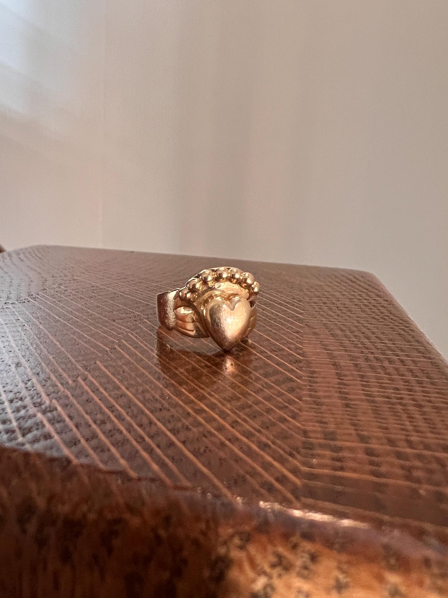 Antique Bague de Foi French Regional Ring FEDE Hands 18k GOLD Folk Victorian Wide Band Big Heart True Love Faithful 7 Days of Week Rare Gift