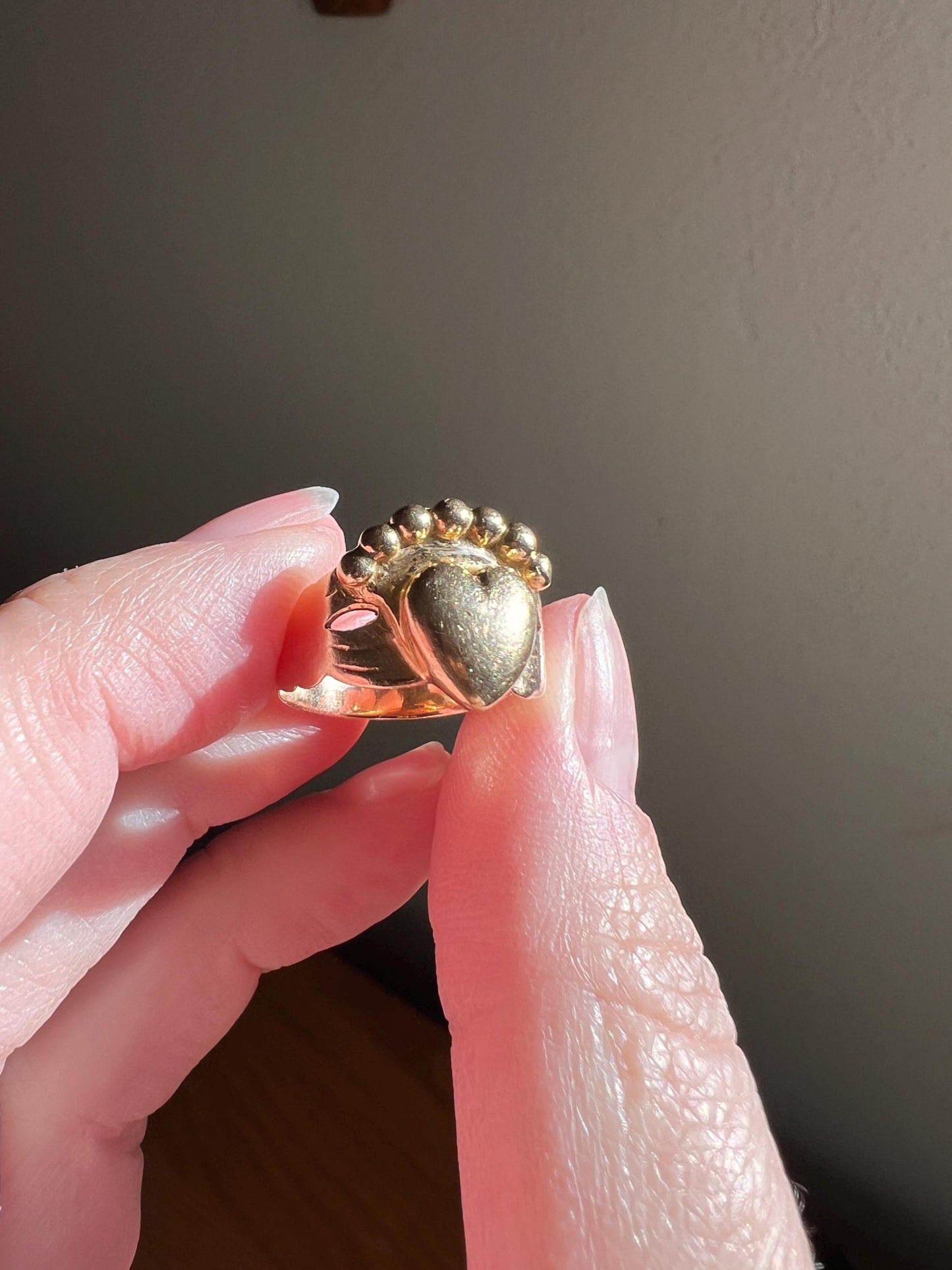 Antique Bague de Foi French Regional Ring FEDE Hands 18k GOLD Folk Victorian Wide Band Big Heart True Love Faithful 7 Days of Week Rare Gift