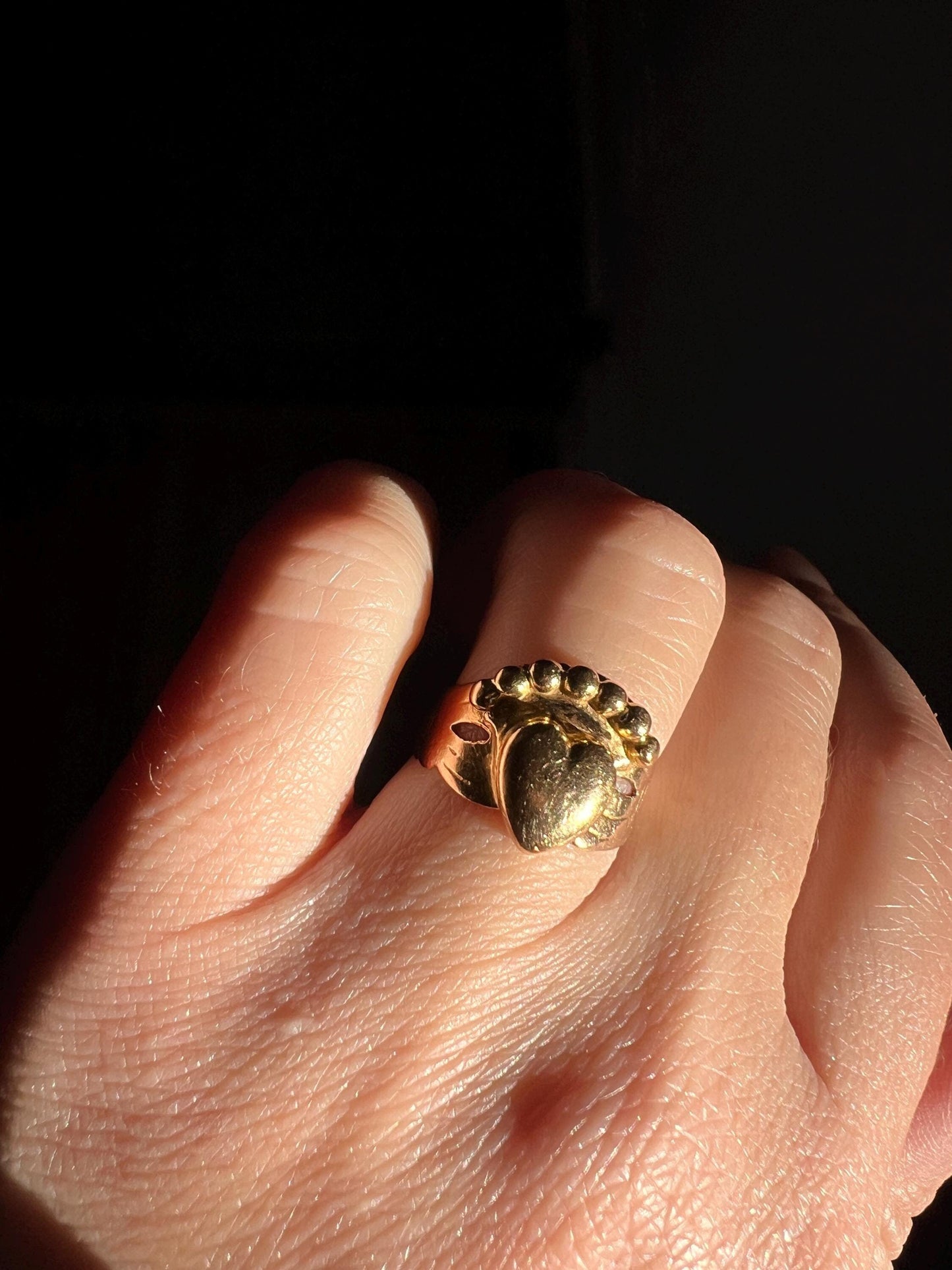 Antique Bague de Foi French Regional Ring FEDE Hands 18k GOLD Folk Victorian Wide Band Big Heart True Love Faithful 7 Days of Week Rare Gift