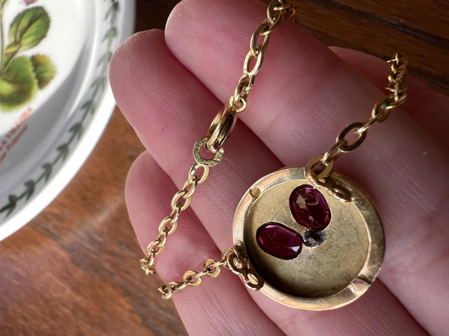 PANSY French Purple Pyrope GARNET Antique 18k Gold Medallion Pendant on FiX GF Chain ViCTORIAN Gift Romantic Belle Epoque Art Nouveau Floral