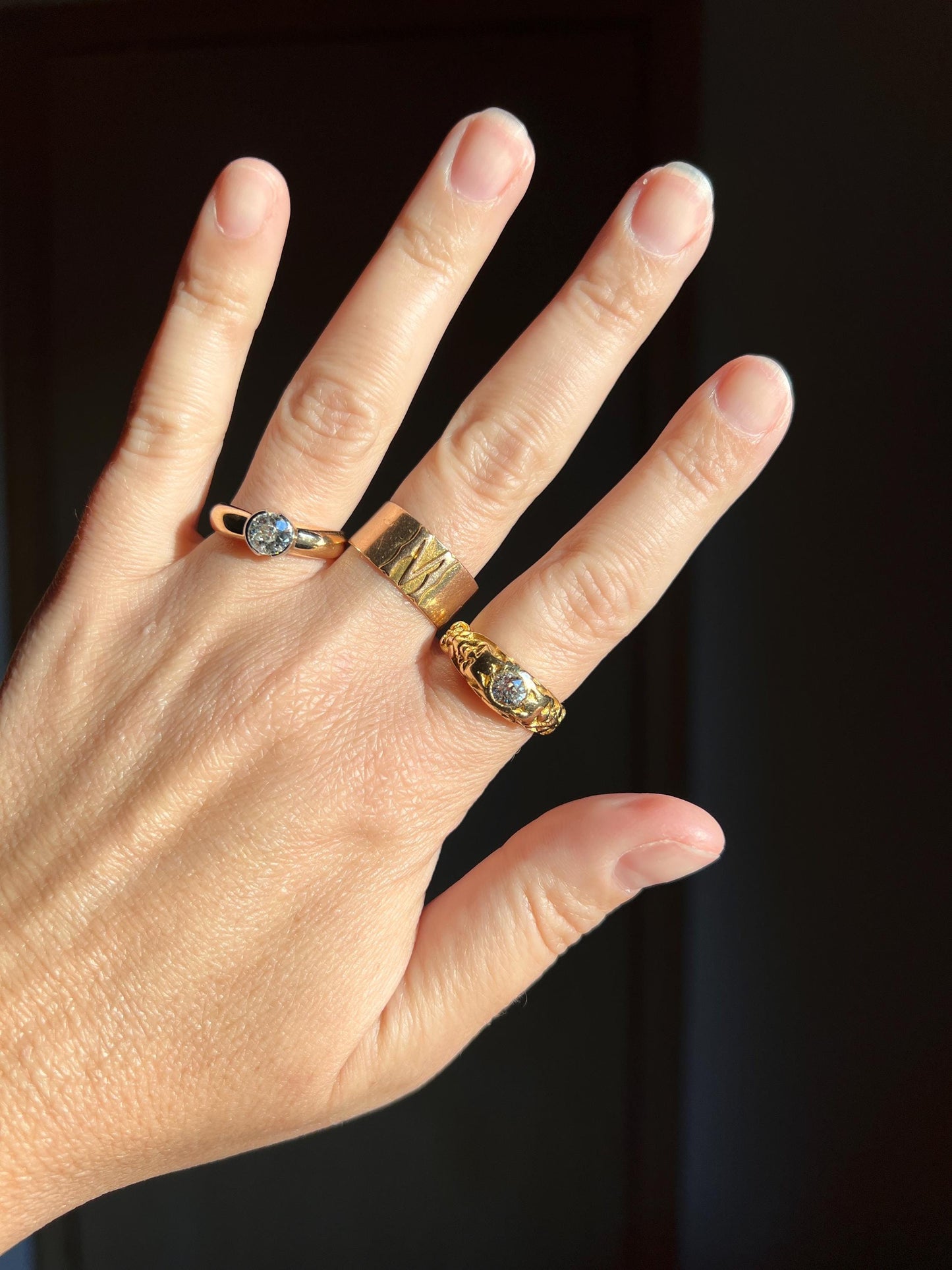 Vintage .6 Carat Antique Old Mine Cut DIAMOND French Art Deco Bezel Set Ring Stacker Band 18k Gold Solitaire Engagement Gift .6Ctw OmC Domed