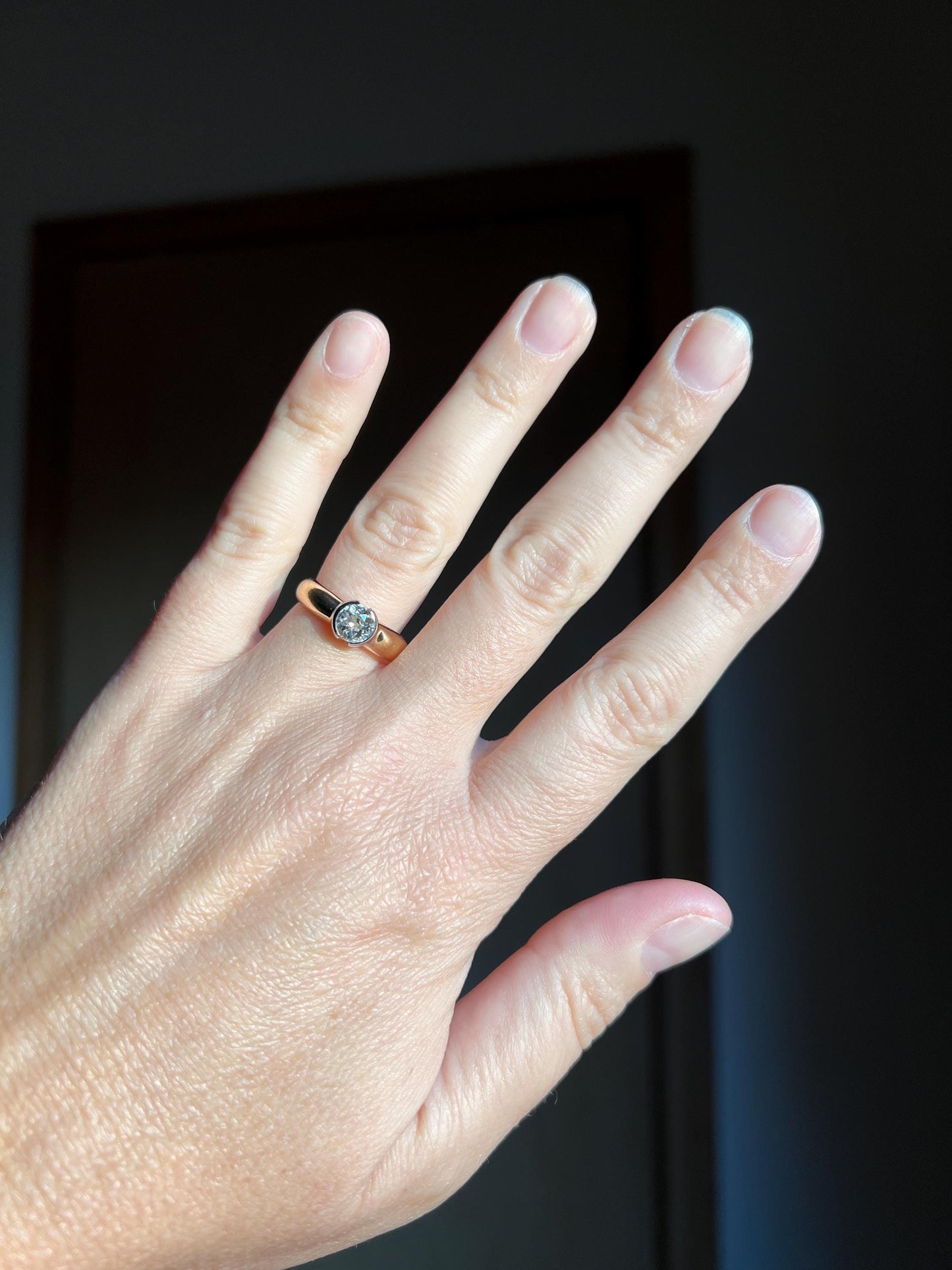 Vintage .6 Carat Antique Old Mine Cut DIAMOND French Art Deco Bezel Set Ring Stacker Band 18k Gold Solitaire Engagement Gift .6Ctw OmC Domed