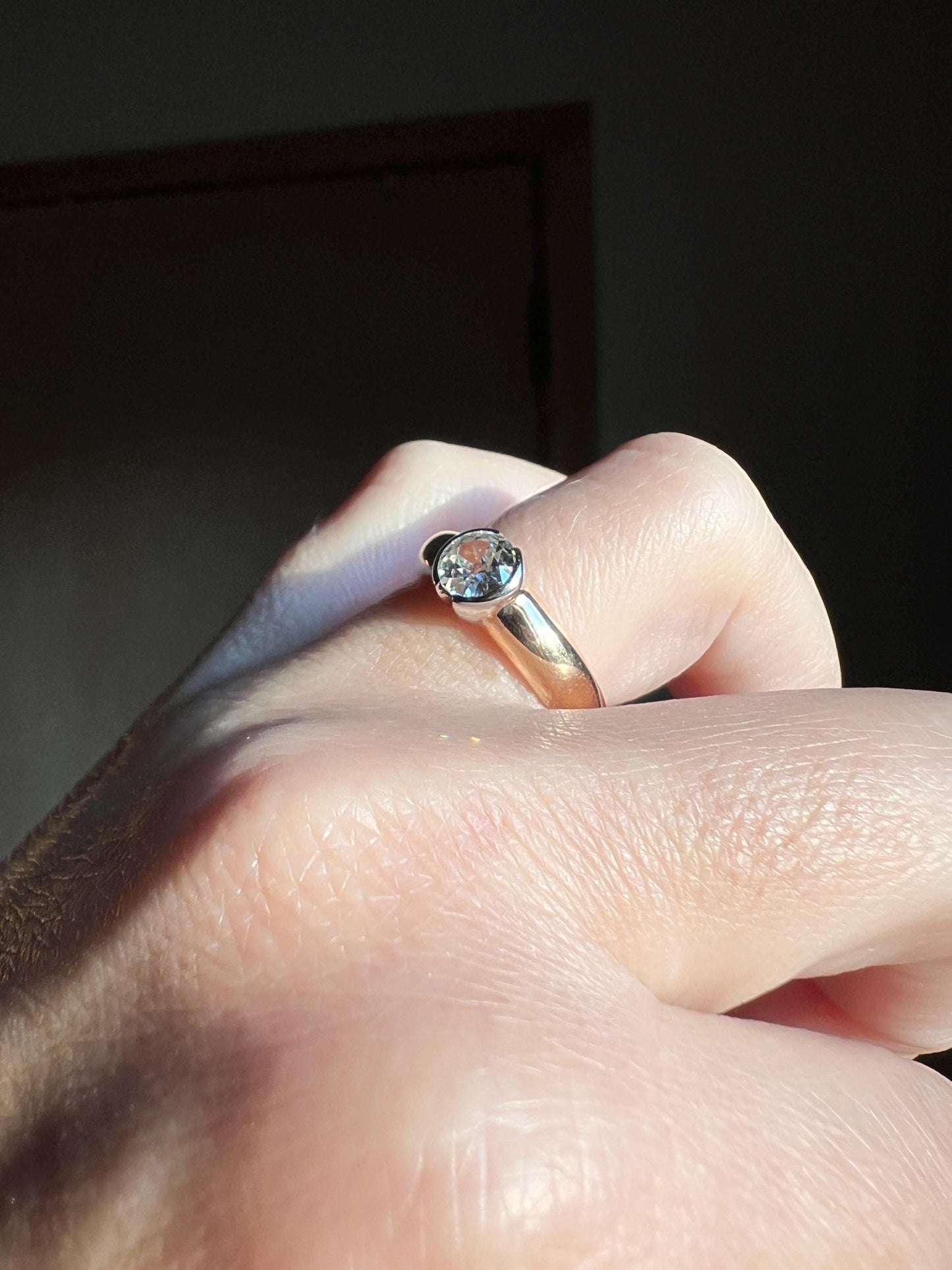 Vintage .6 Carat Antique Old Mine Cut DIAMOND French Art Deco Bezel Set Ring Stacker Band 18k Gold Solitaire Engagement Gift .6Ctw OmC Domed