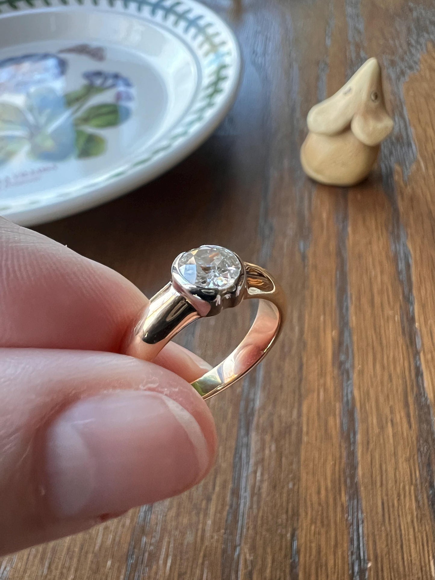 Vintage .6 Carat Antique Old Mine Cut DIAMOND French Art Deco Bezel Set Ring Stacker Band 18k Gold Solitaire Engagement Gift .6Ctw OmC Domed