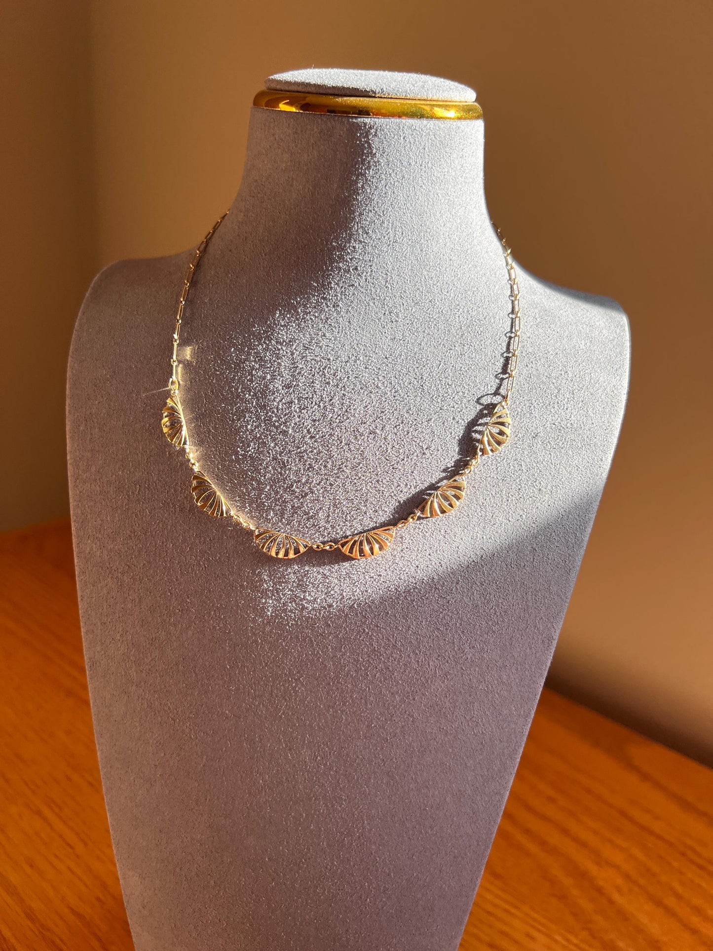 Sunburst Half Moon French Art NOUVEAU Antique 16" 18k Gold Necklace Drapery Chain Collar Pendants Gift Bridal Something Old Belle Epoque
