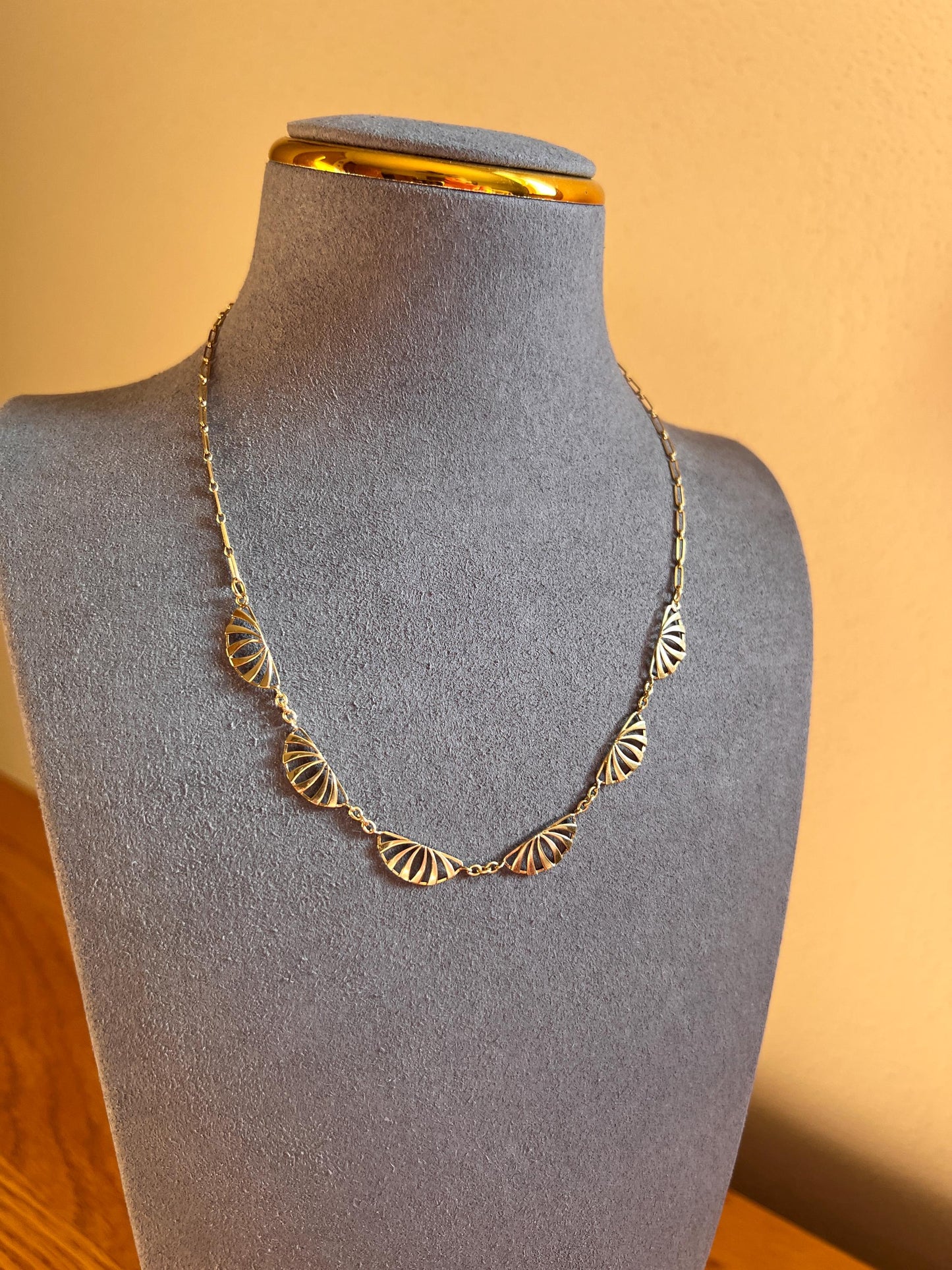 Sunburst Half Moon French Art NOUVEAU Antique 16" 18k Gold Necklace Drapery Chain Collar Pendants Gift Bridal Something Old Belle Epoque