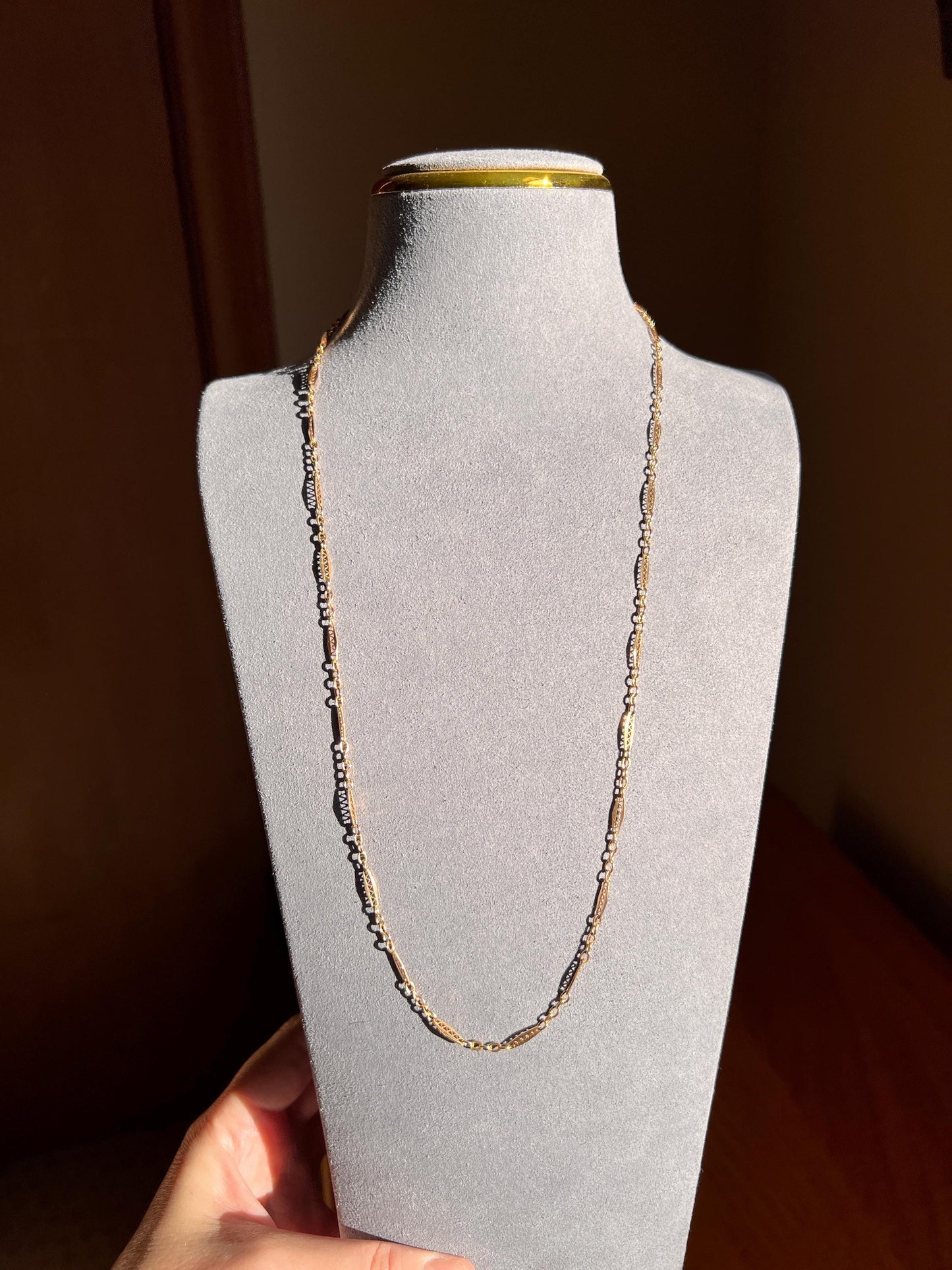 Fancy Link Squiggle Diamond French Art Deco Antique Long 23" 18k Gold Necklace Drapery Chain Collar Gift Bridal Something Old Belle Epoque