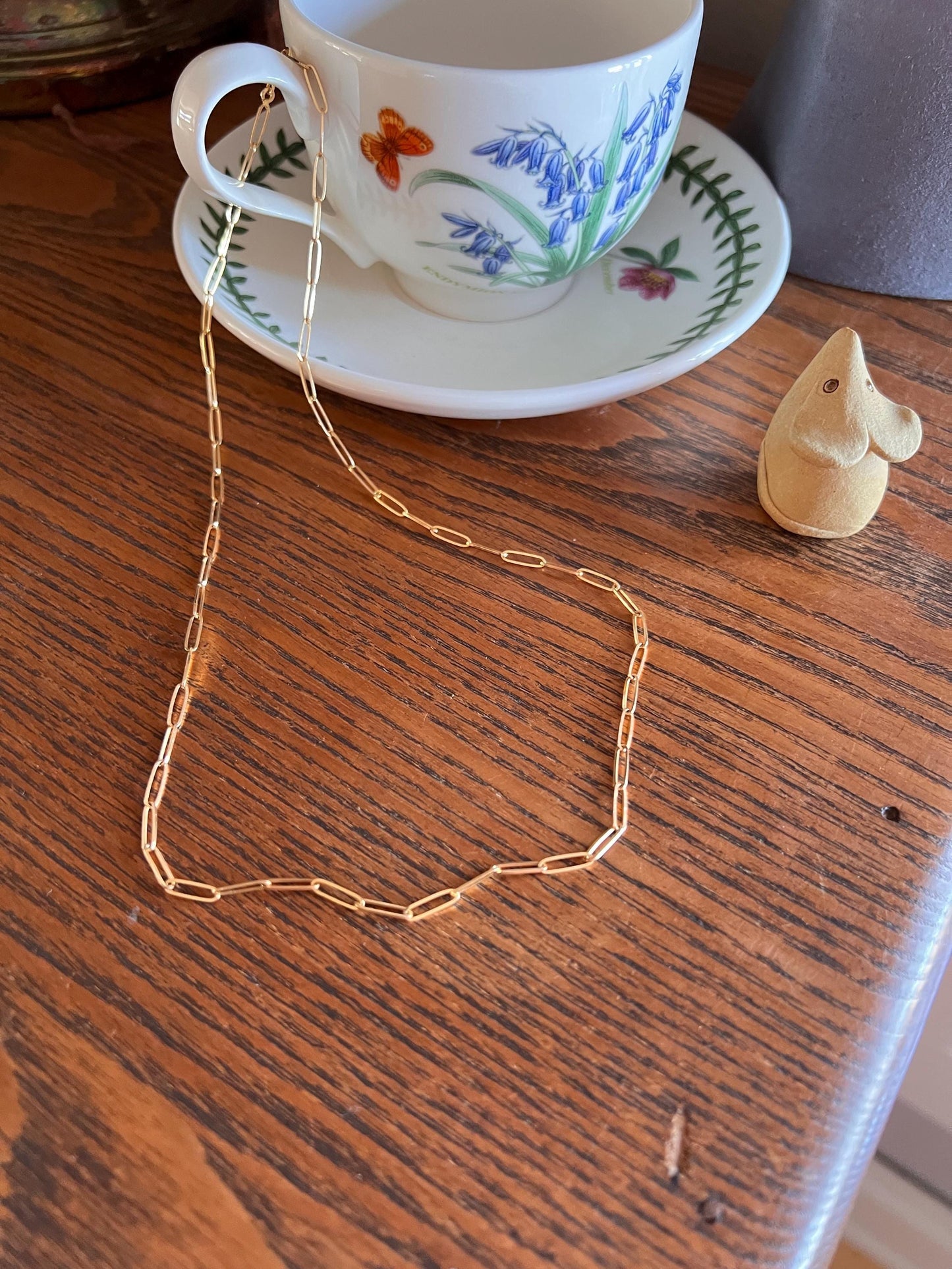 PAPERCLIP French Vintage Long 19.5" Chain Necklace Pendant Holder 18k Gold Solid Layer Neckmess Neckstack Geometric Minimalist Romantic Gift