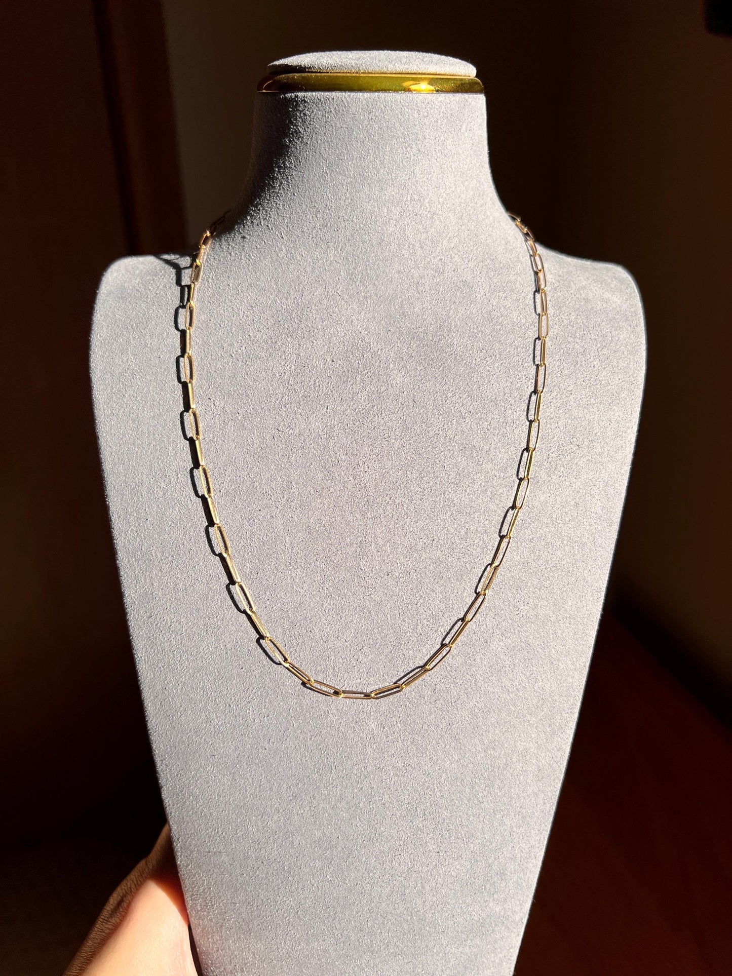 PAPERCLIP French Vintage Long 19.5" Chain Necklace Pendant Holder 18k Gold Solid Layer Neckmess Neckstack Geometric Minimalist Romantic Gift