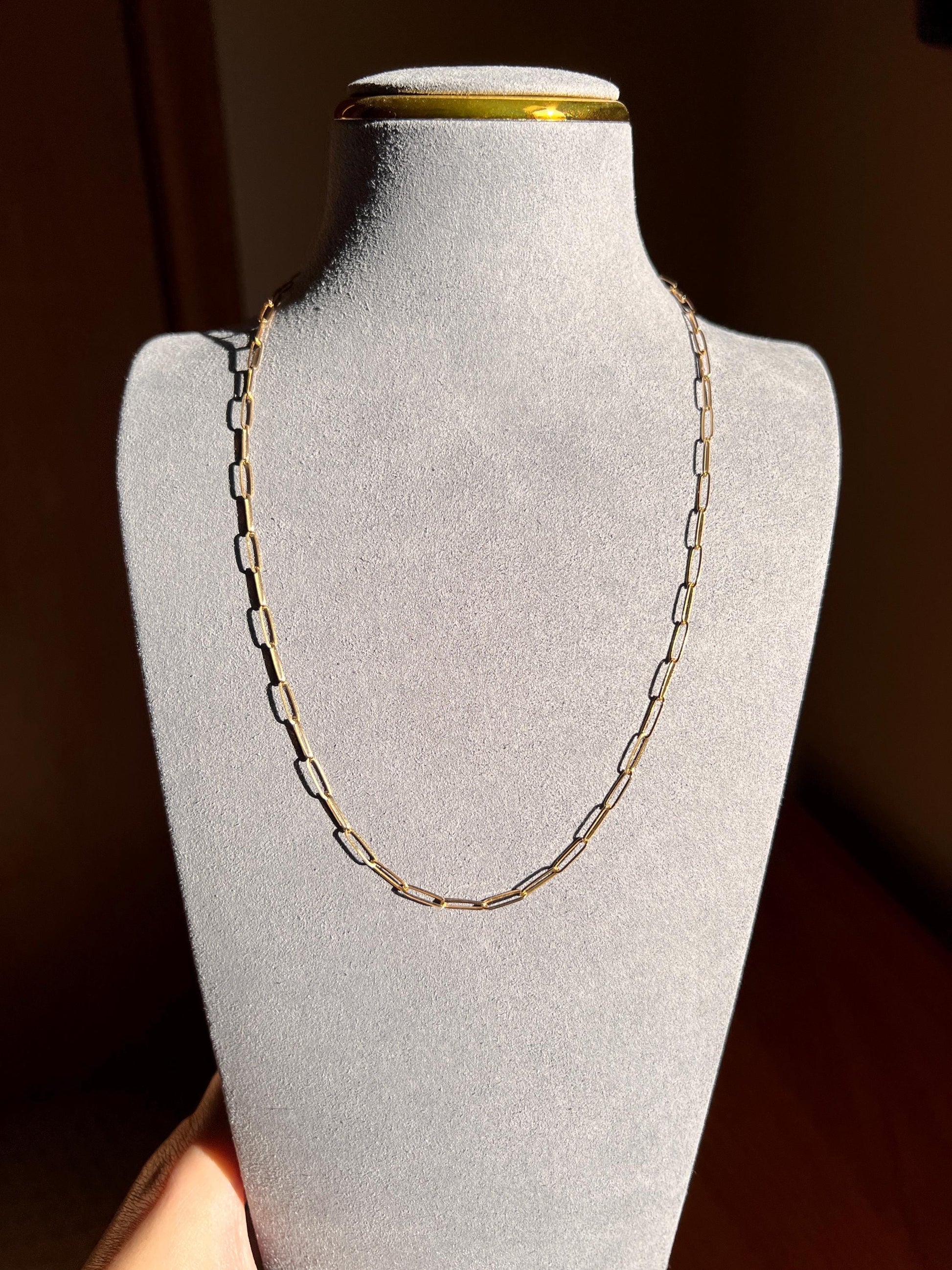 PAPERCLIP French Vintage Long 19.5" Chain Necklace Pendant Holder 18k Gold Solid Layer Neckmess Neckstack Geometric Minimalist Romantic Gift