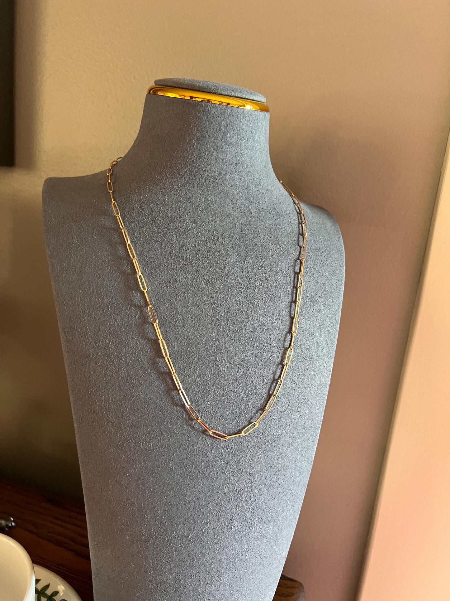 PAPERCLIP French Vintage Long 19.5" Chain Necklace Pendant Holder 18k Gold Solid Layer Neckmess Neckstack Geometric Minimalist Romantic Gift