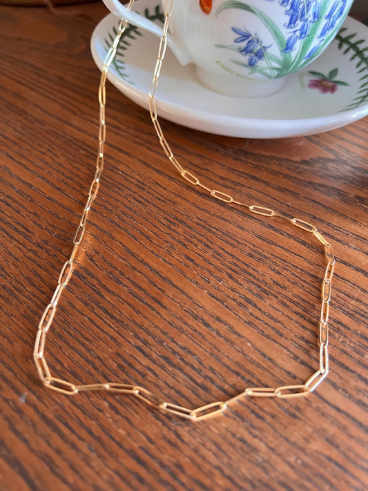 PAPERCLIP French Vintage Long 19.5" Chain Necklace Pendant Holder 18k Gold Solid Layer Neckmess Neckstack Geometric Minimalist Romantic Gift