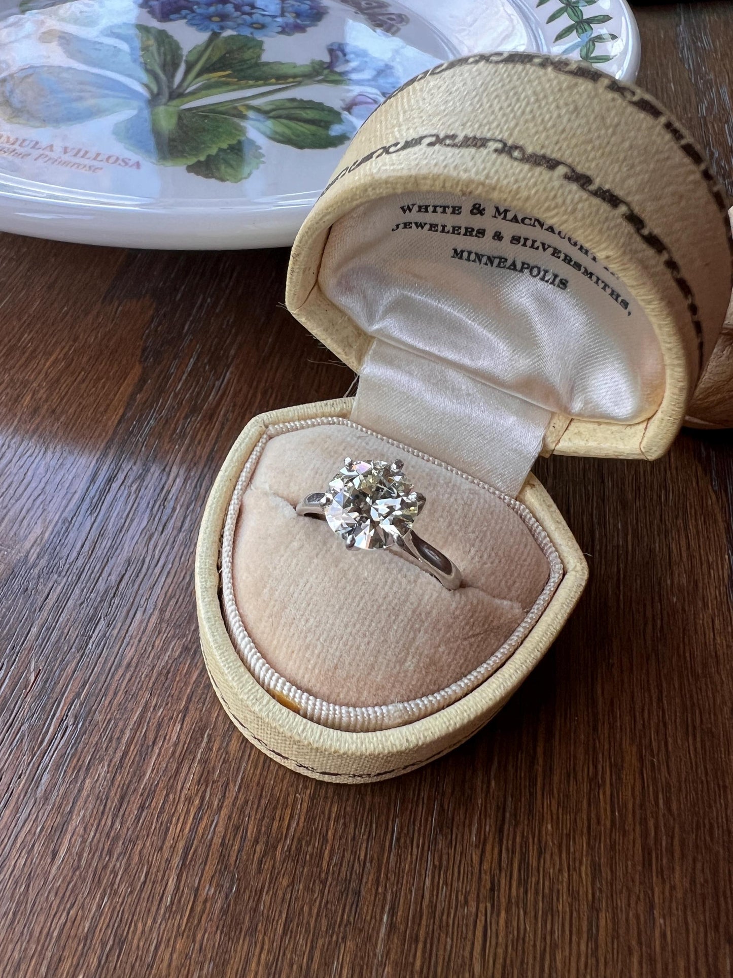 Exceptional French Vintage to Antique 2.3 CARAT Transitional Cut DIAMOND Eye Clean Solitaire Engagement Ring 18k White Gold Fiery Stacker