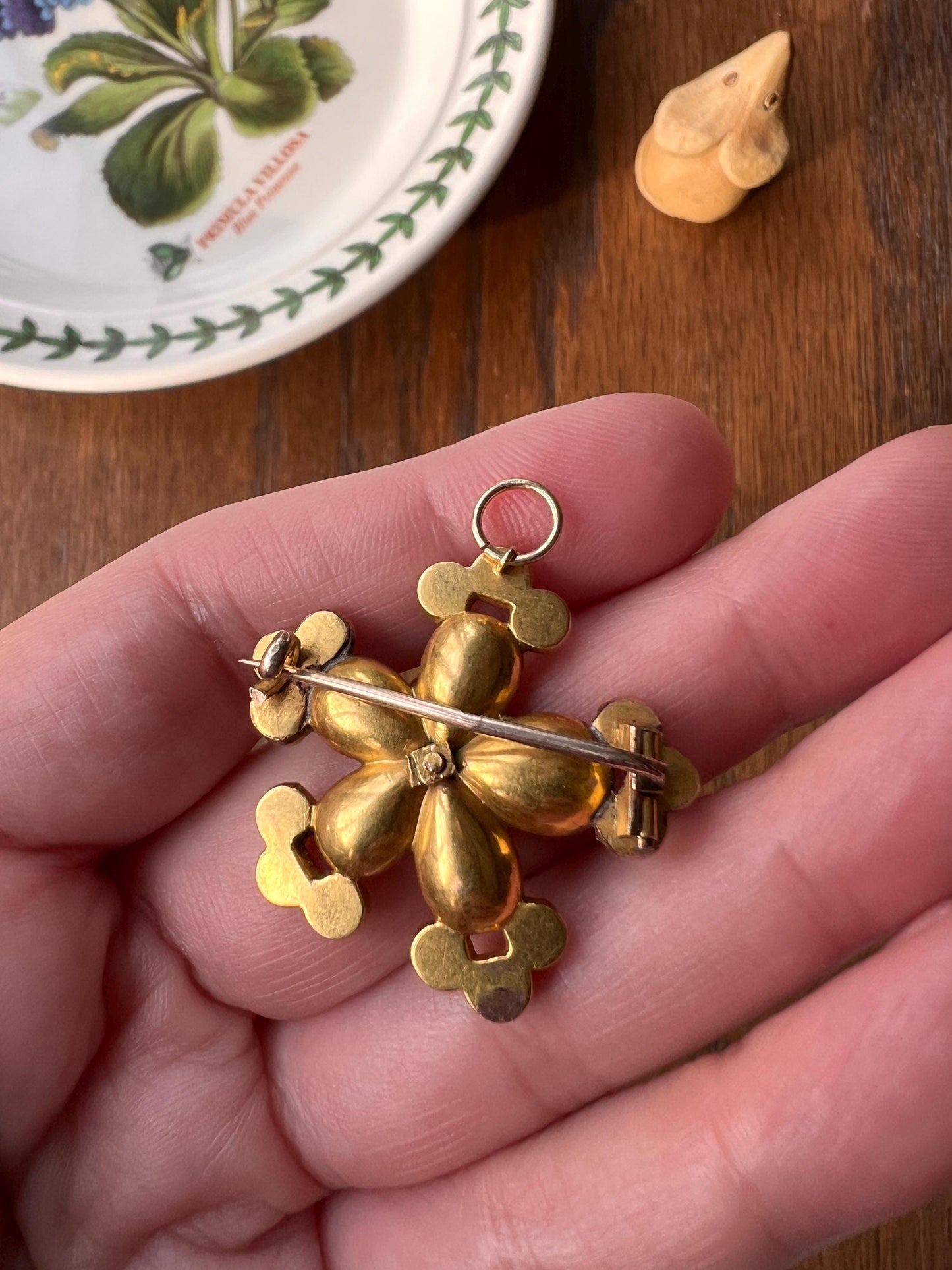 FLORAL Large Georgian Era Foiled Flat Cut GARNET Pendant Rose Cut Pear Teardrop 10k Gold Glowing Purple Red Necklace Romantic Gift Victorian