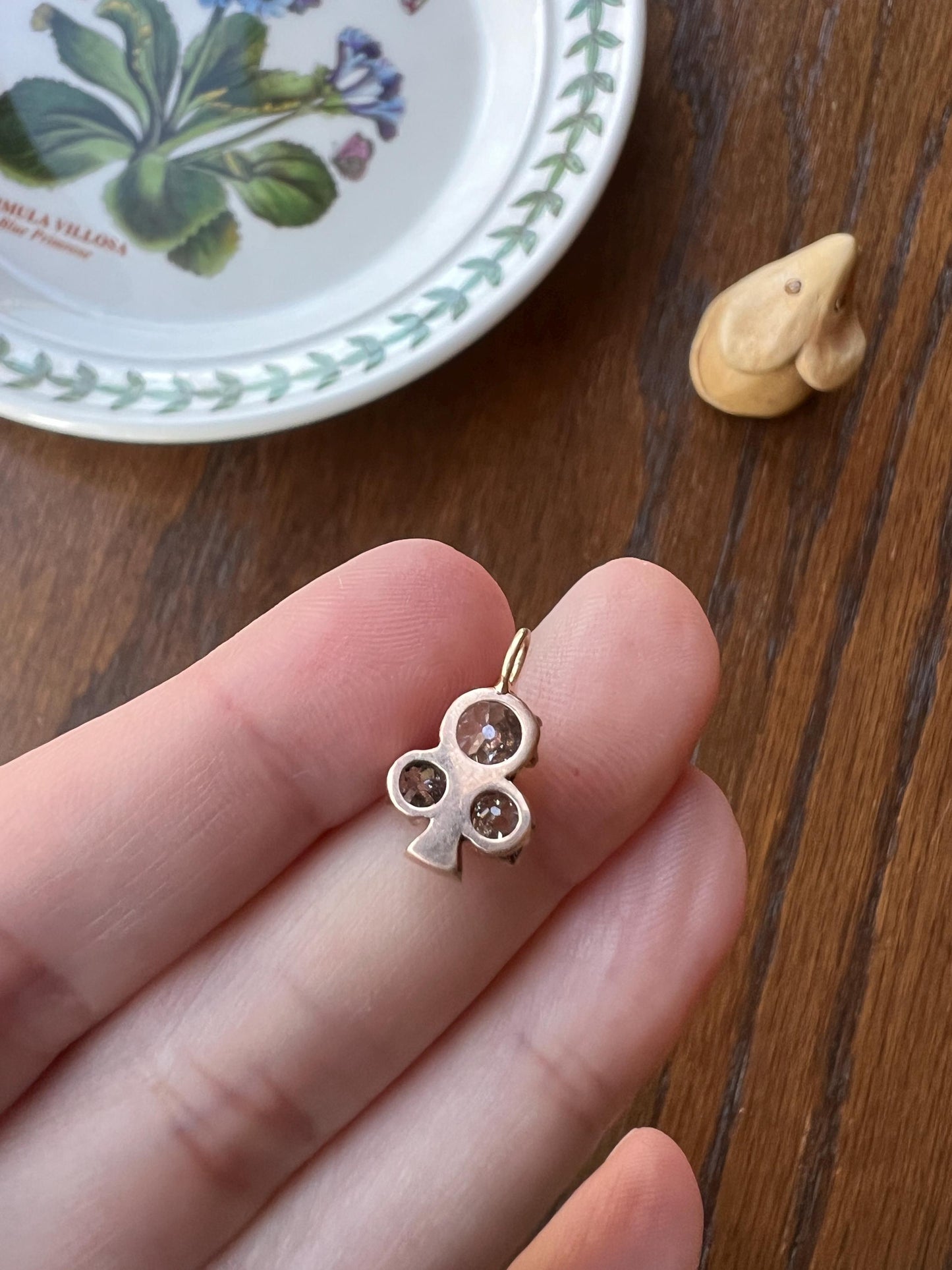 Lucky CLOVER Antique Figural Pendant 1 Carat Rose Chunky Old Mine Cut DIAMOND 14k Gold Figural Good Luck Charm 1Ctw Three Stone Unisex Gift