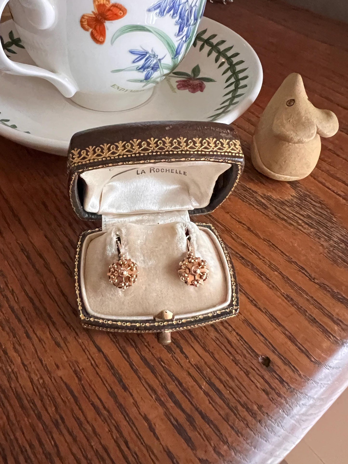 STAR Bead Ball Rivet French Antique Victorian 18k GOLD Dormeuse Dangle EARRINGS Ornate Romantic Gift Bridal Something Old Wedding Jewelry