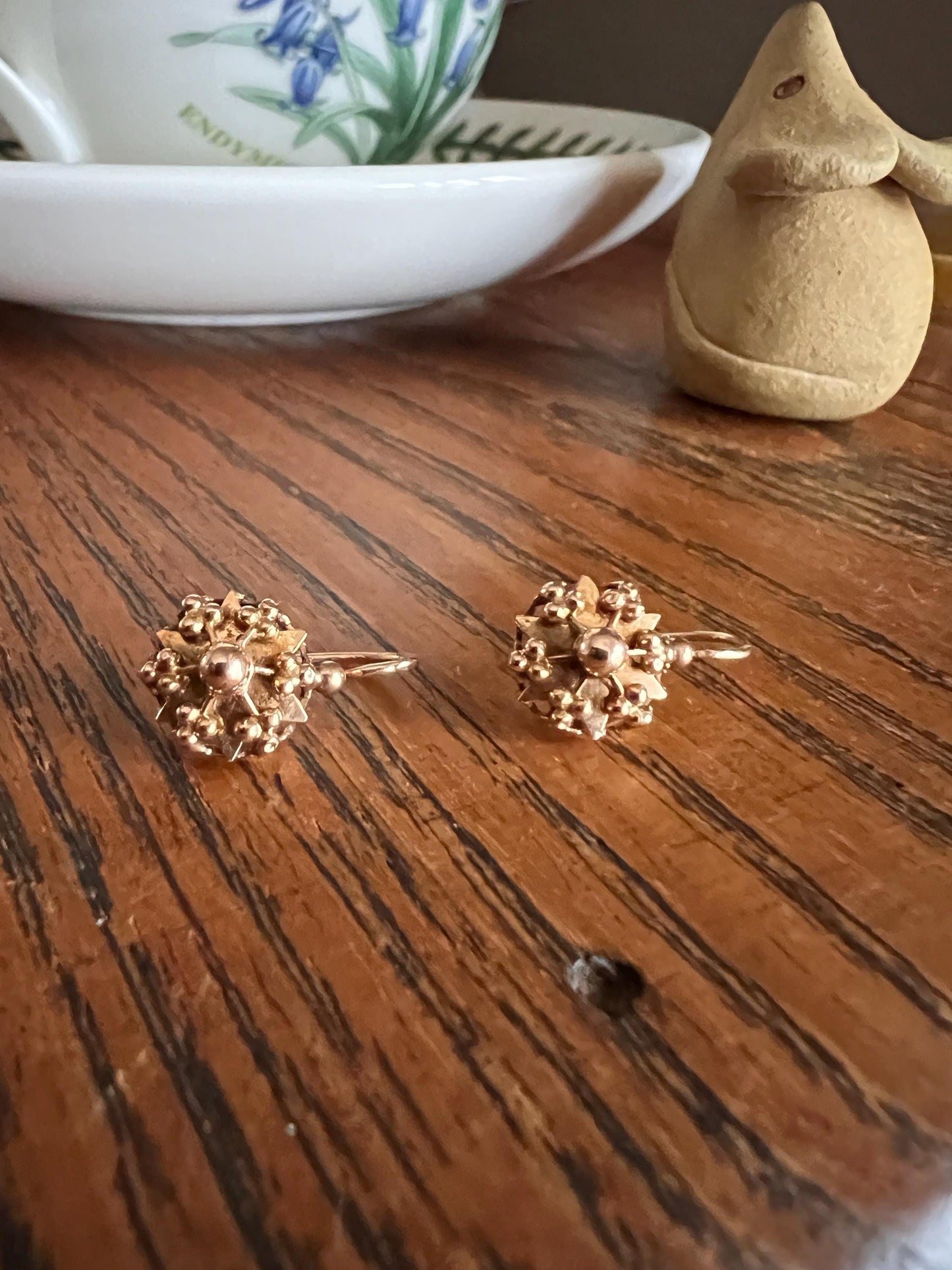 STAR Bead Ball Rivet French Antique Victorian 18k GOLD Dormeuse Dangle EARRINGS Ornate Romantic Gift Bridal Something Old Wedding Jewelry
