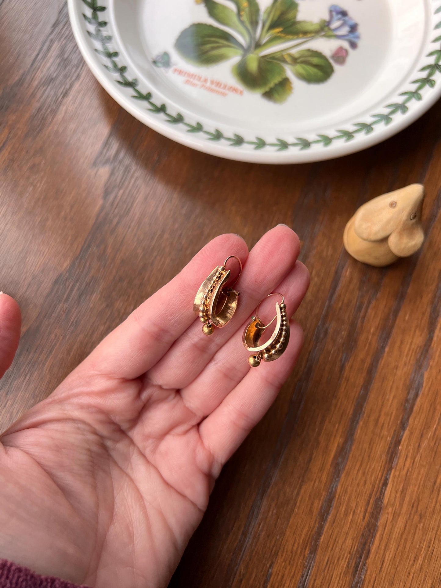 FRENCH Regional Antique 18k Warm GOLD Poissarde Dangle EARRINGS Ball Rivet Drop Victorian Etruscan Gift Belle Epoque Bridal Something Old