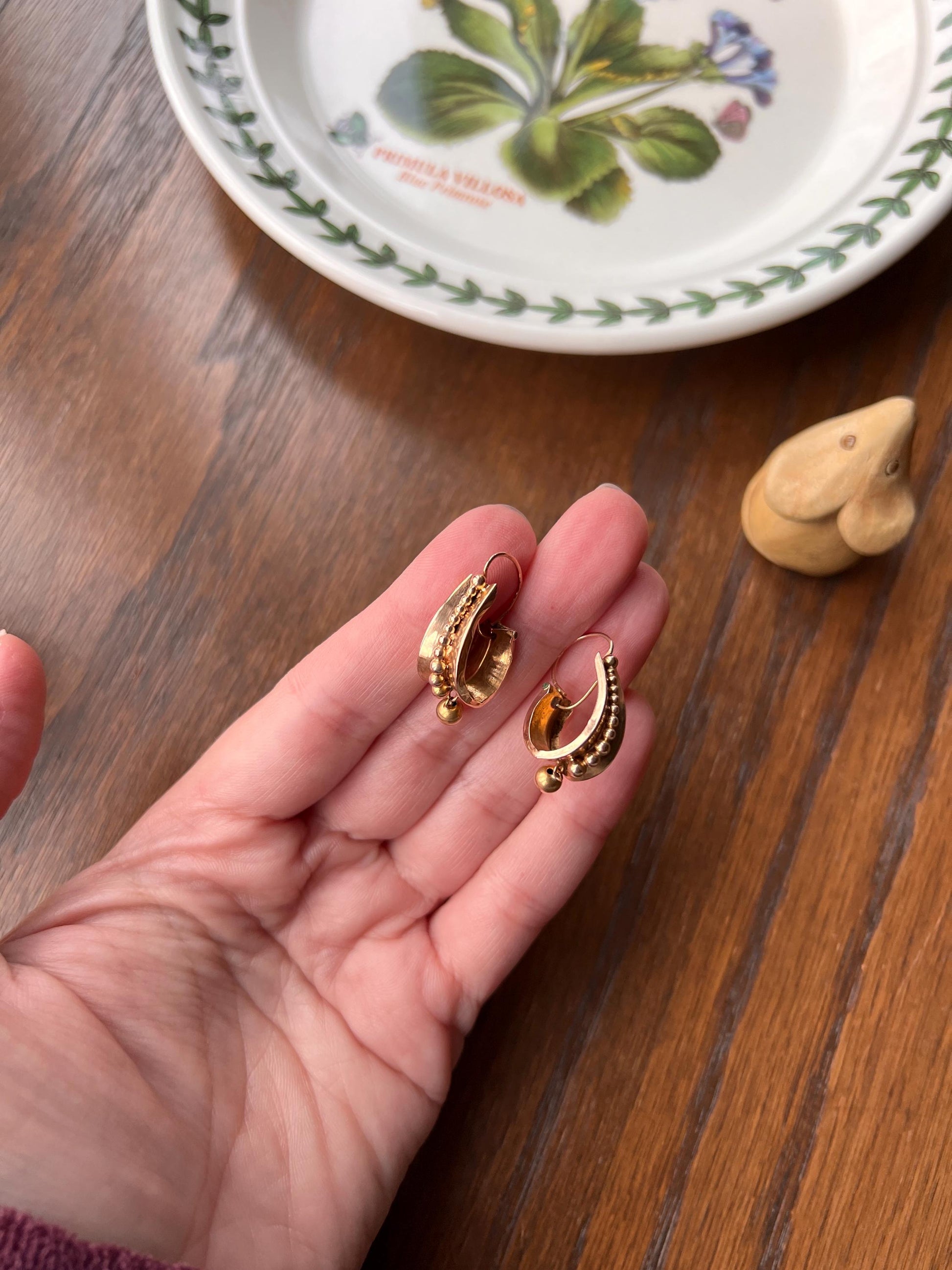 FRENCH Regional Antique 18k Warm GOLD Poissarde Dangle EARRINGS Ball Rivet Drop Victorian Etruscan Gift Belle Epoque Bridal Something Old