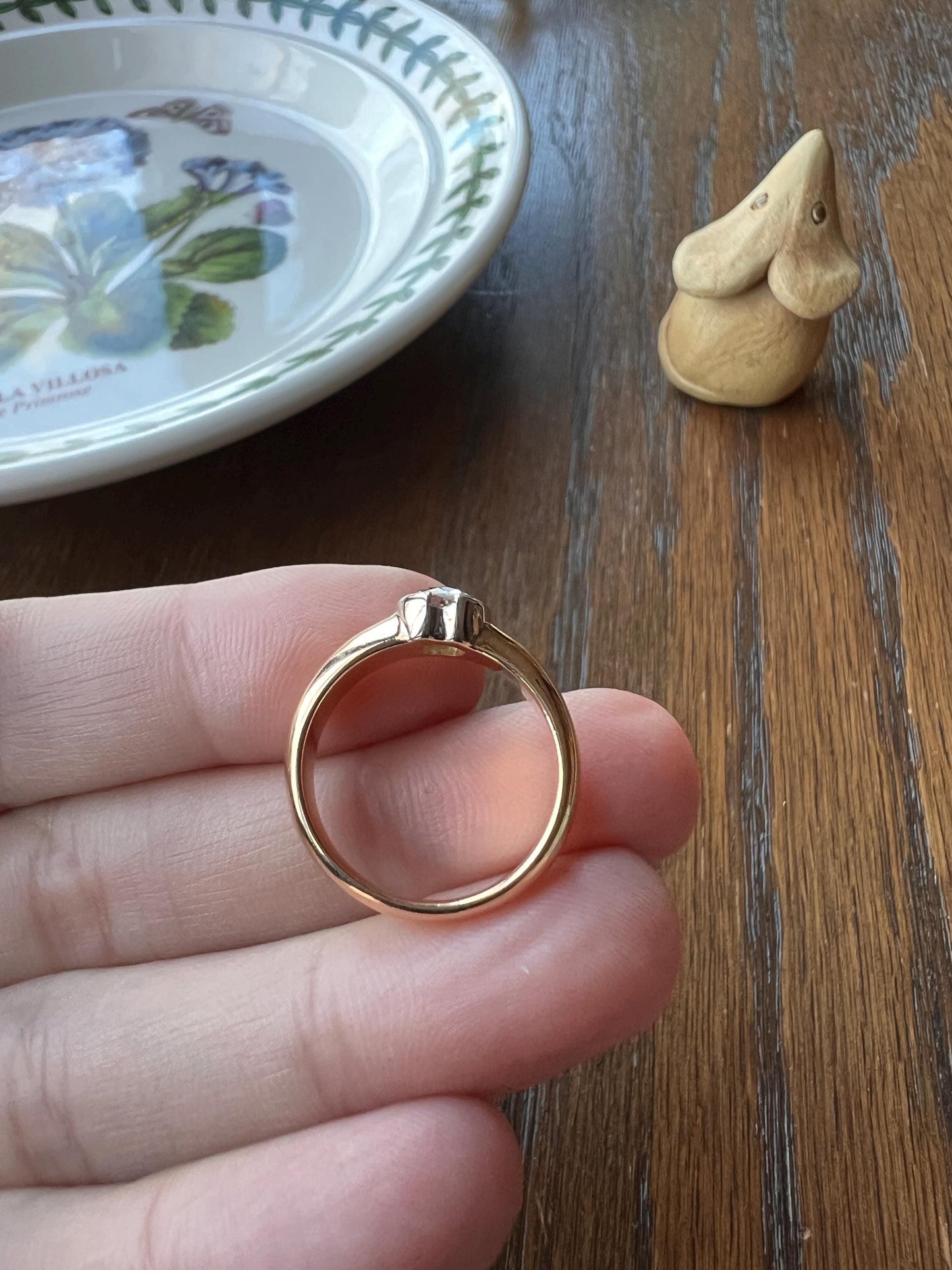Vintage .6 Carat Antique Old Mine Cut DIAMOND French Art Deco Bezel Set Ring Stacker Band 18k Gold Solitaire Engagement Gift .6Ctw OmC Domed