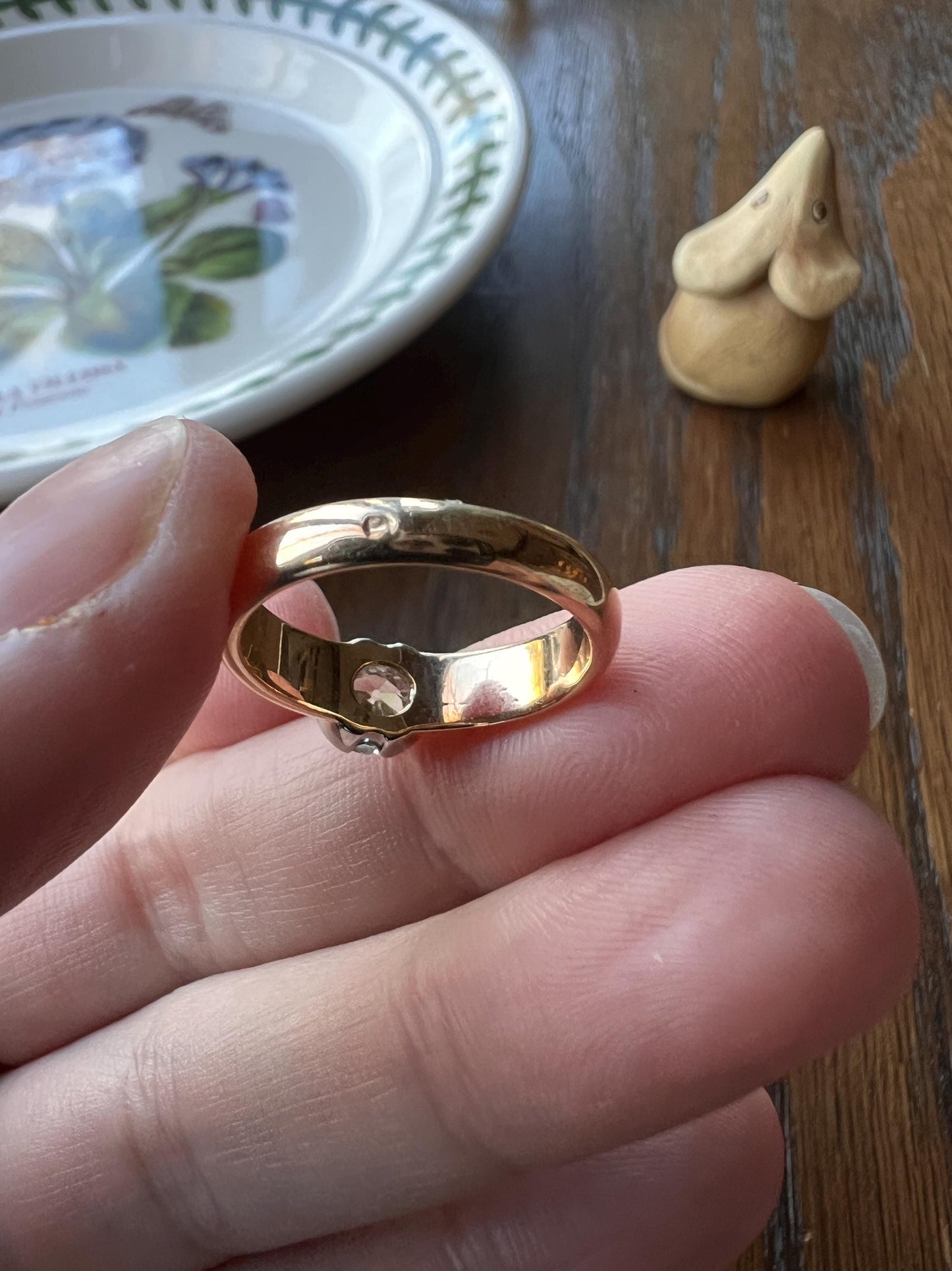 Vintage .6 Carat Antique Old Mine Cut DIAMOND French Art Deco Bezel Set Ring Stacker Band 18k Gold Solitaire Engagement Gift .6Ctw OmC Domed