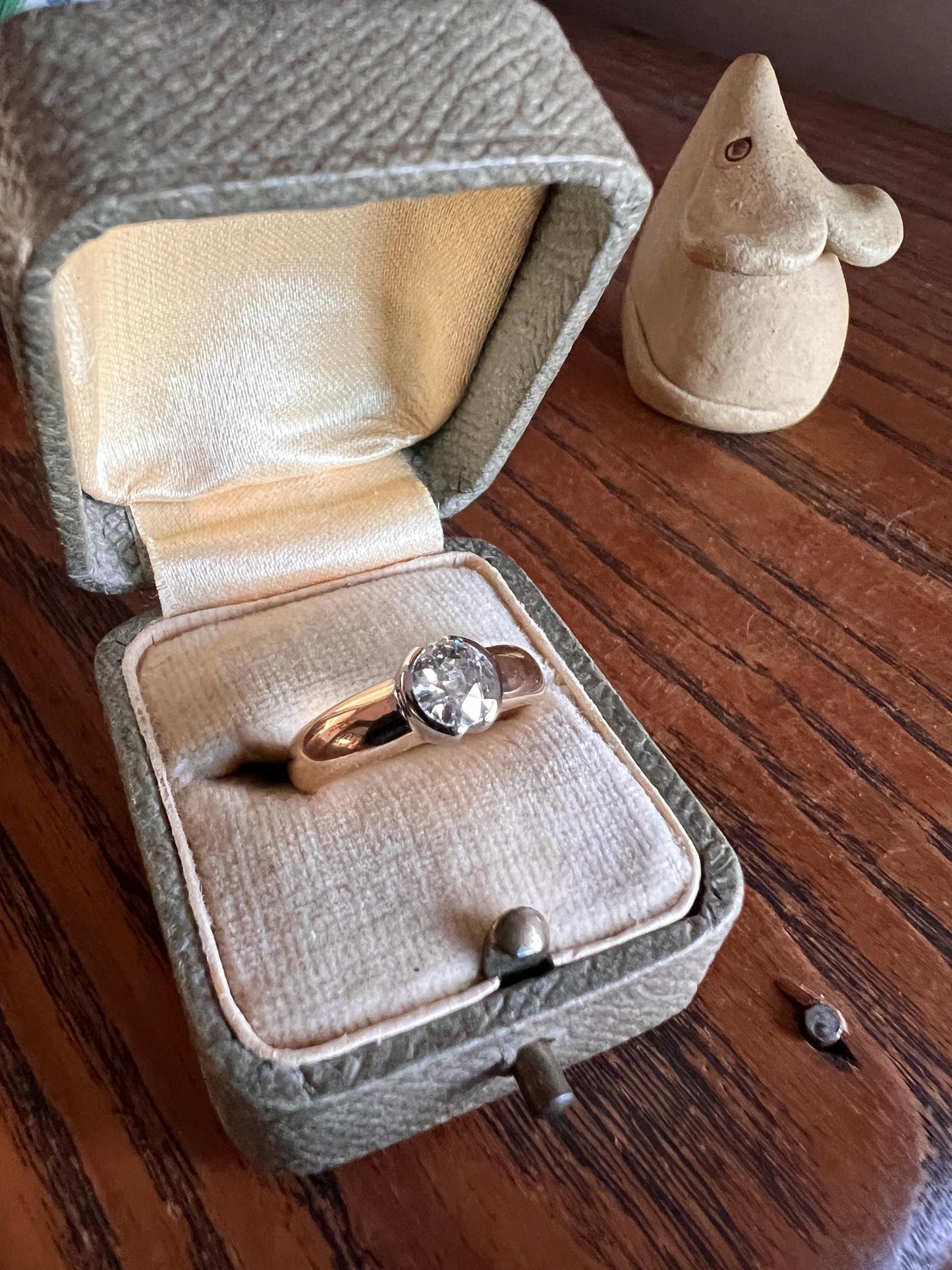 Vintage .6 Carat Antique Old Mine Cut DIAMOND French Art Deco Bezel Set Ring Stacker Band 18k Gold Solitaire Engagement Gift .6Ctw OmC Domed