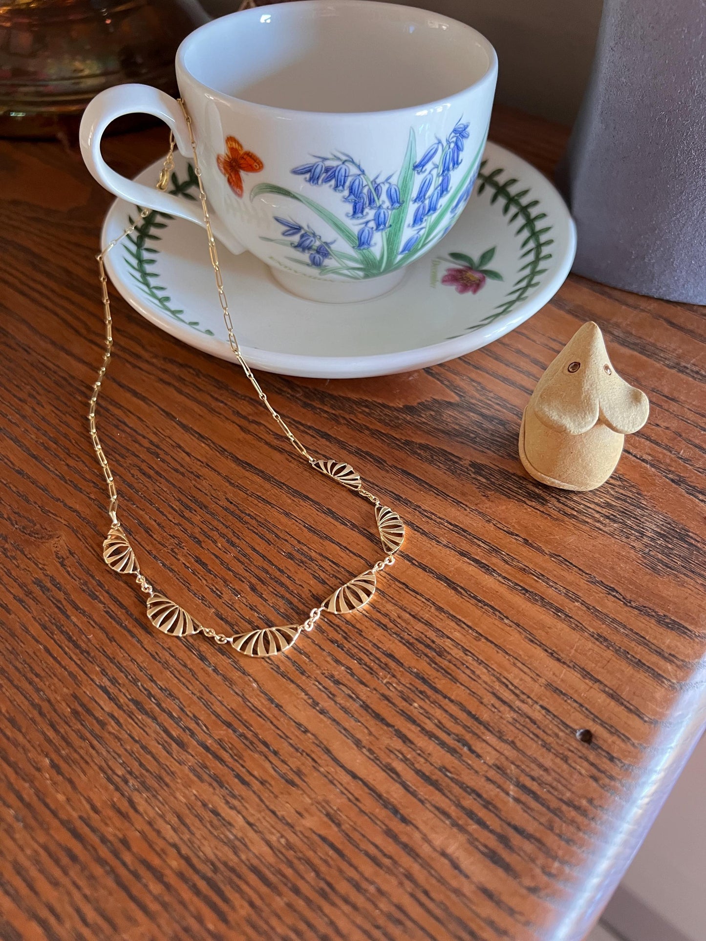 Sunburst Half Moon French Art NOUVEAU Antique 16" 18k Gold Necklace Drapery Chain Collar Pendants Gift Bridal Something Old Belle Epoque
