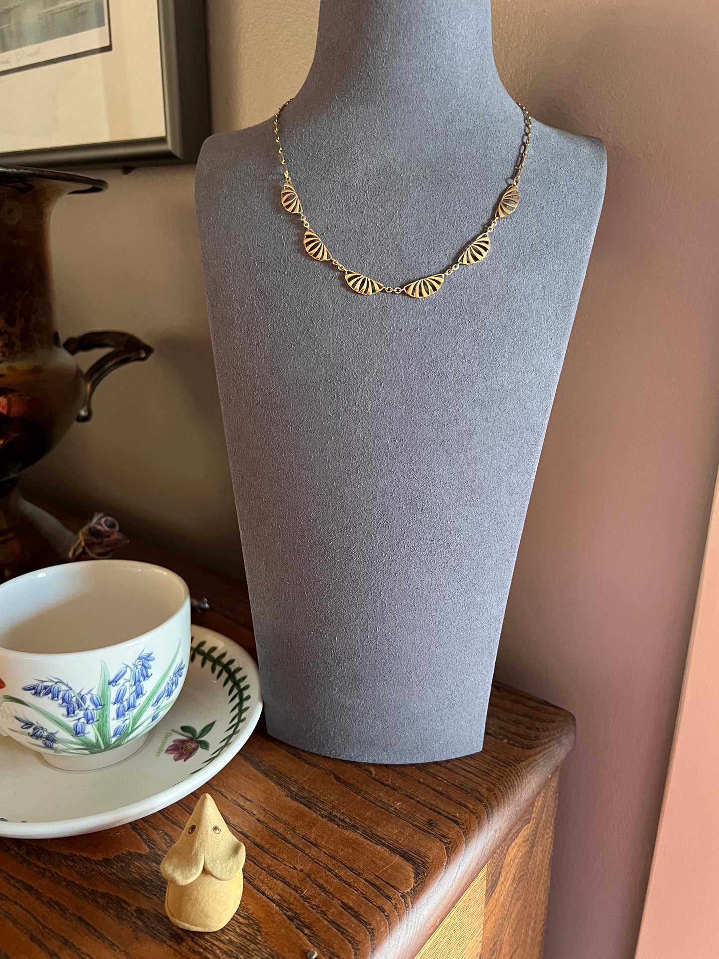 Sunburst Half Moon French Art NOUVEAU Antique 16" 18k Gold Necklace Drapery Chain Collar Pendants Gift Bridal Something Old Belle Epoque
