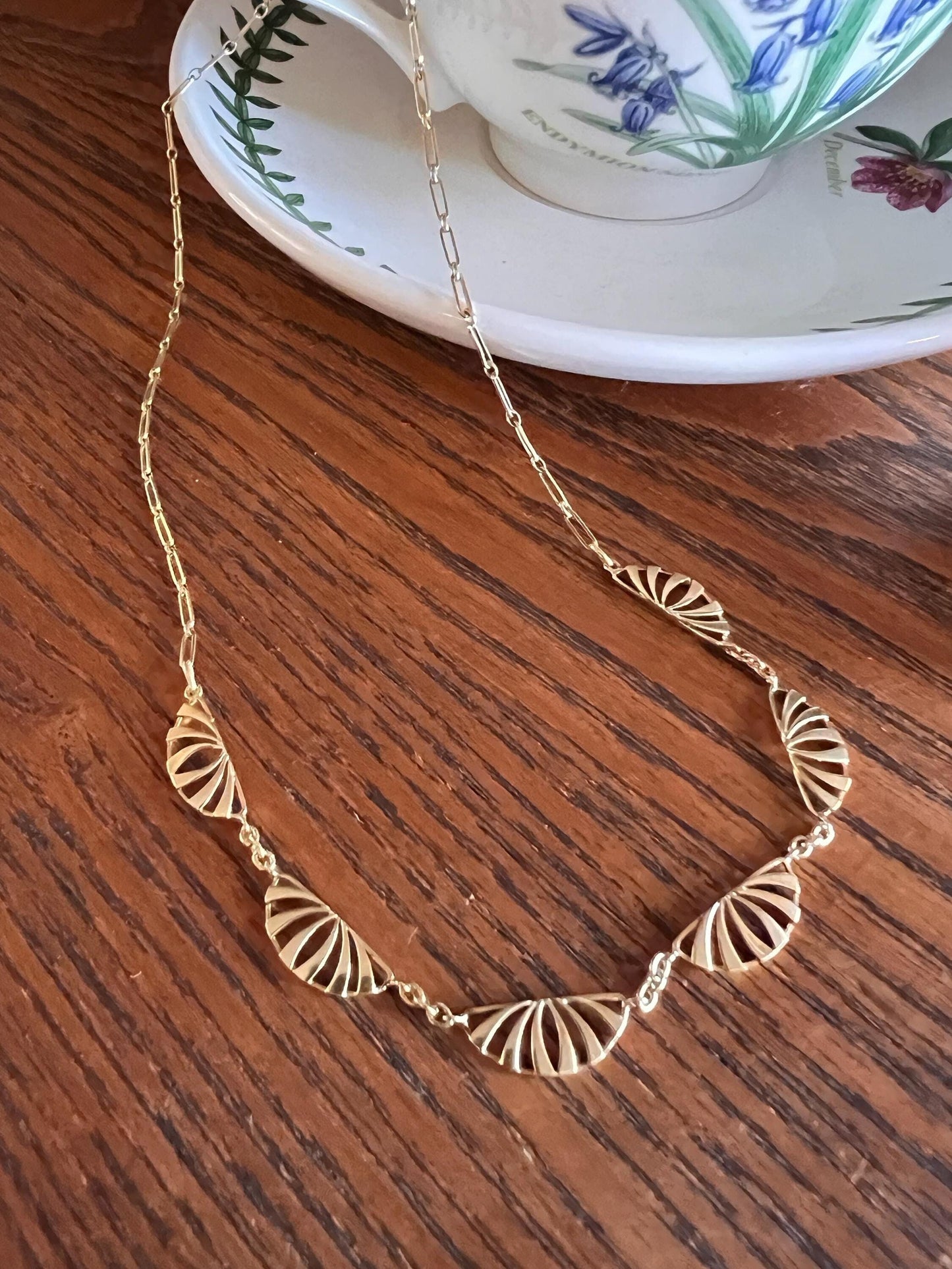 Sunburst Half Moon French Art NOUVEAU Antique 16" 18k Gold Necklace Drapery Chain Collar Pendants Gift Bridal Something Old Belle Epoque