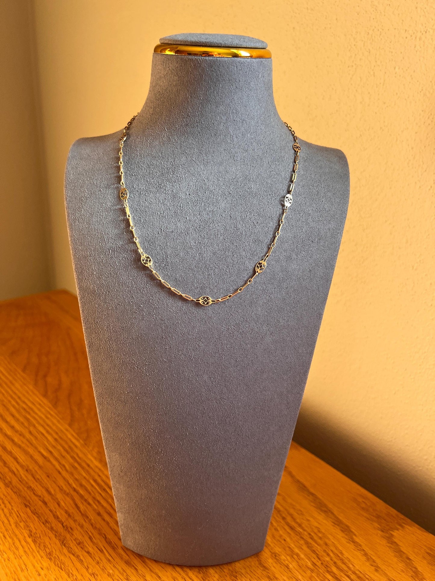 Fancy Link Circle Swirl French Art NOUVEAU Antique 17" 18k Gold Necklace Drapery Chain Collar Gift Bridal Something Old Belle Epoque