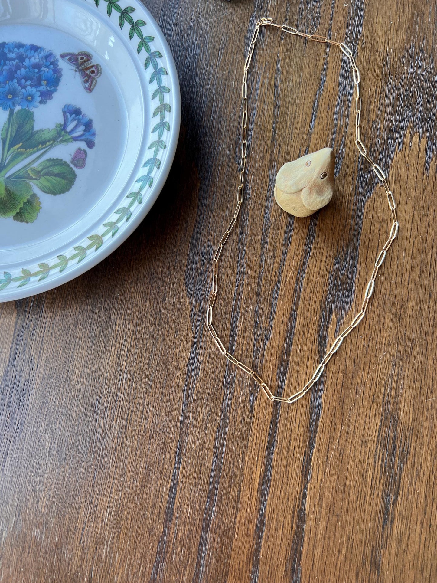 PAPERCLIP French Vintage Long 19.5" Chain Necklace Pendant Holder 18k Gold Solid Layer Neckmess Neckstack Geometric Minimalist Romantic Gift