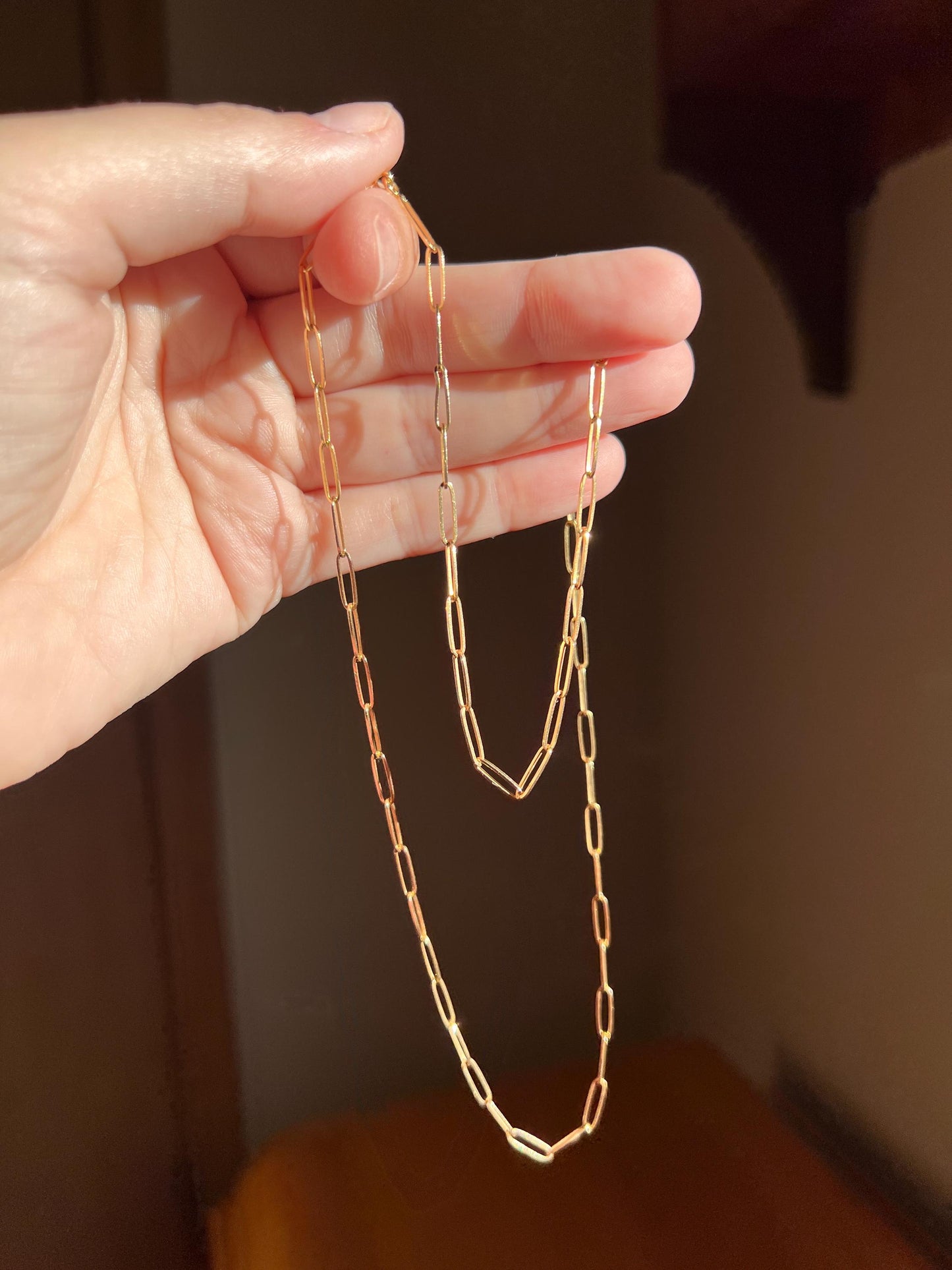PAPERCLIP French Vintage Long 19.5" Chain Necklace Pendant Holder 18k Gold Solid Layer Neckmess Neckstack Geometric Minimalist Romantic Gift