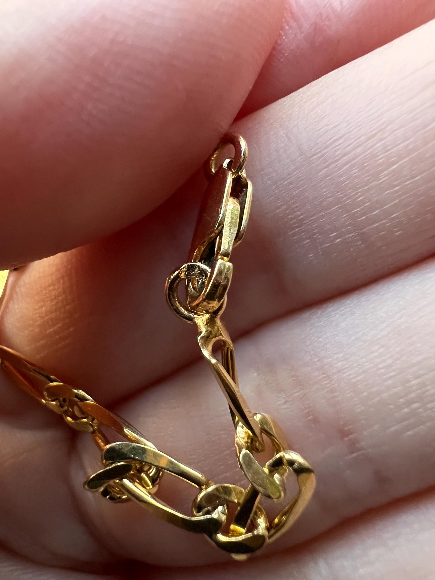 FIGARO Link French Vintage 17.7" Long Chain Necklace Pendant Holder 9k Gold Solid Layer Neckmess Geometric Minimalist Gift Flat Curb Shimmer