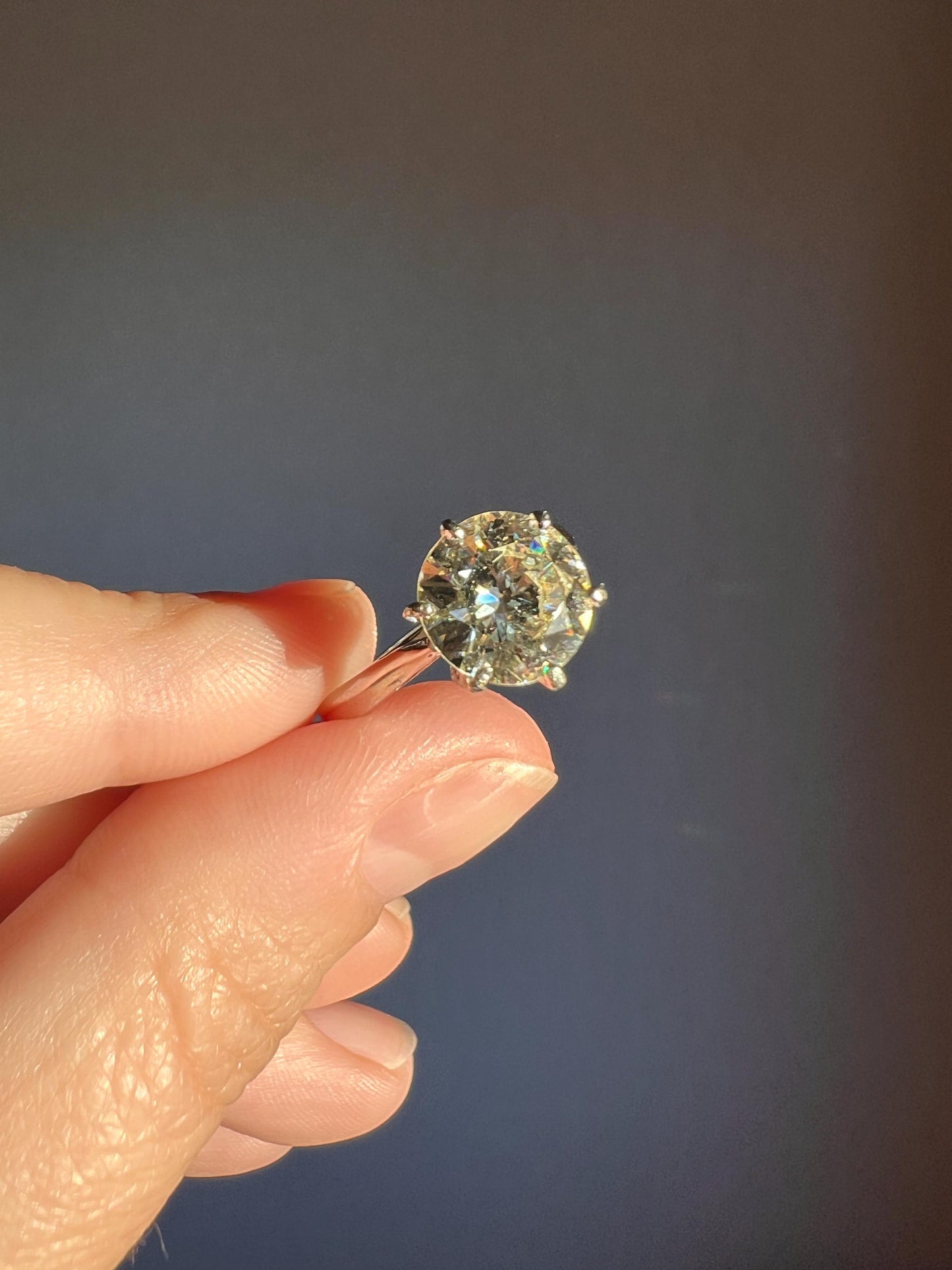 Exceptional French Vintage to Antique 2.3 CARAT Transitional Cut DIAMOND Eye Clean Solitaire Engagement Ring 18k White Gold Fiery Stacker