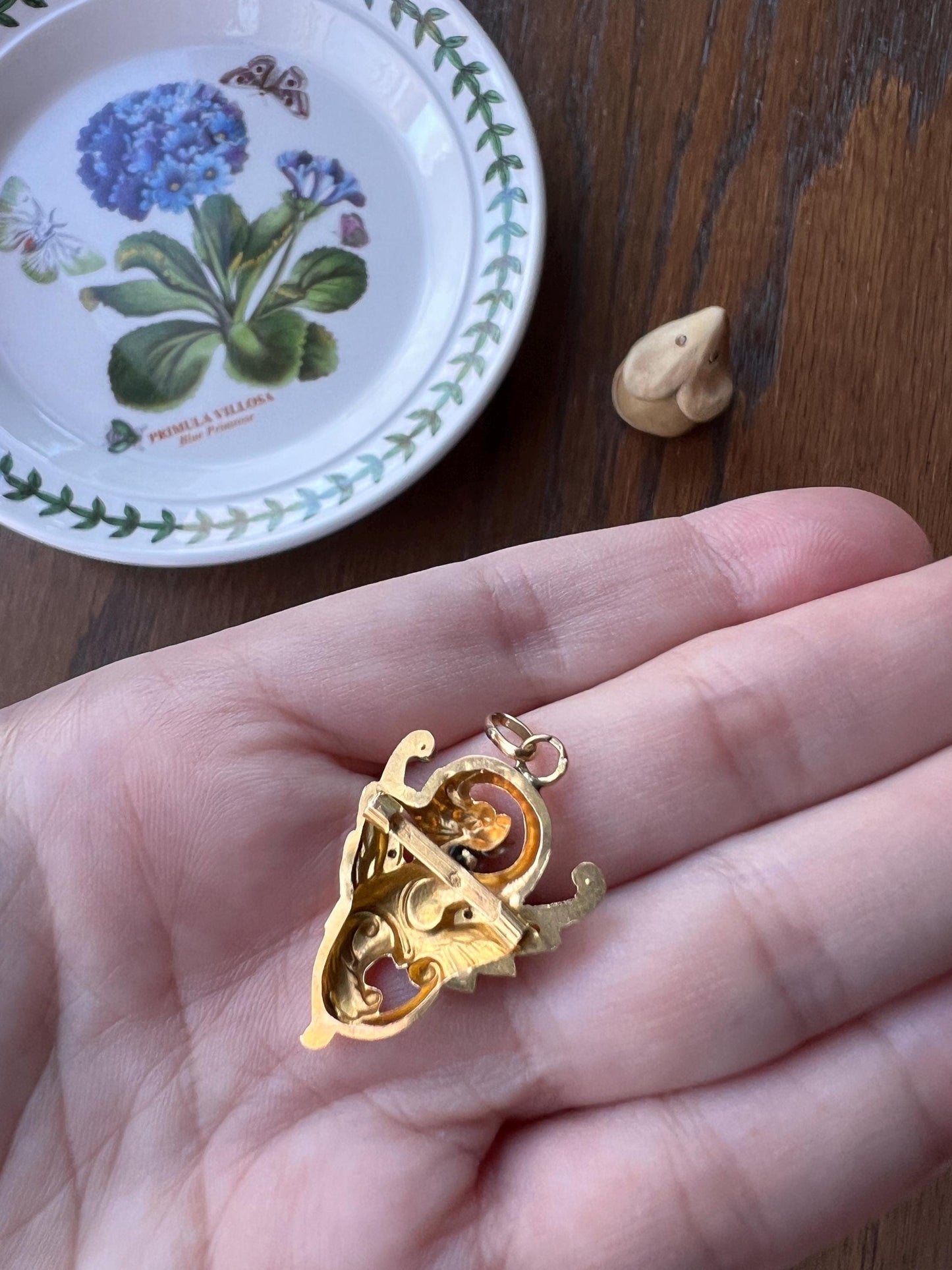 FRENCH Antique 18k Gold DRAGON Pendant Rose Cut Diamond Chimera Griffin Winged Beast FIGURAL Pearl Victorian Belle Epoque Lifelike Satin