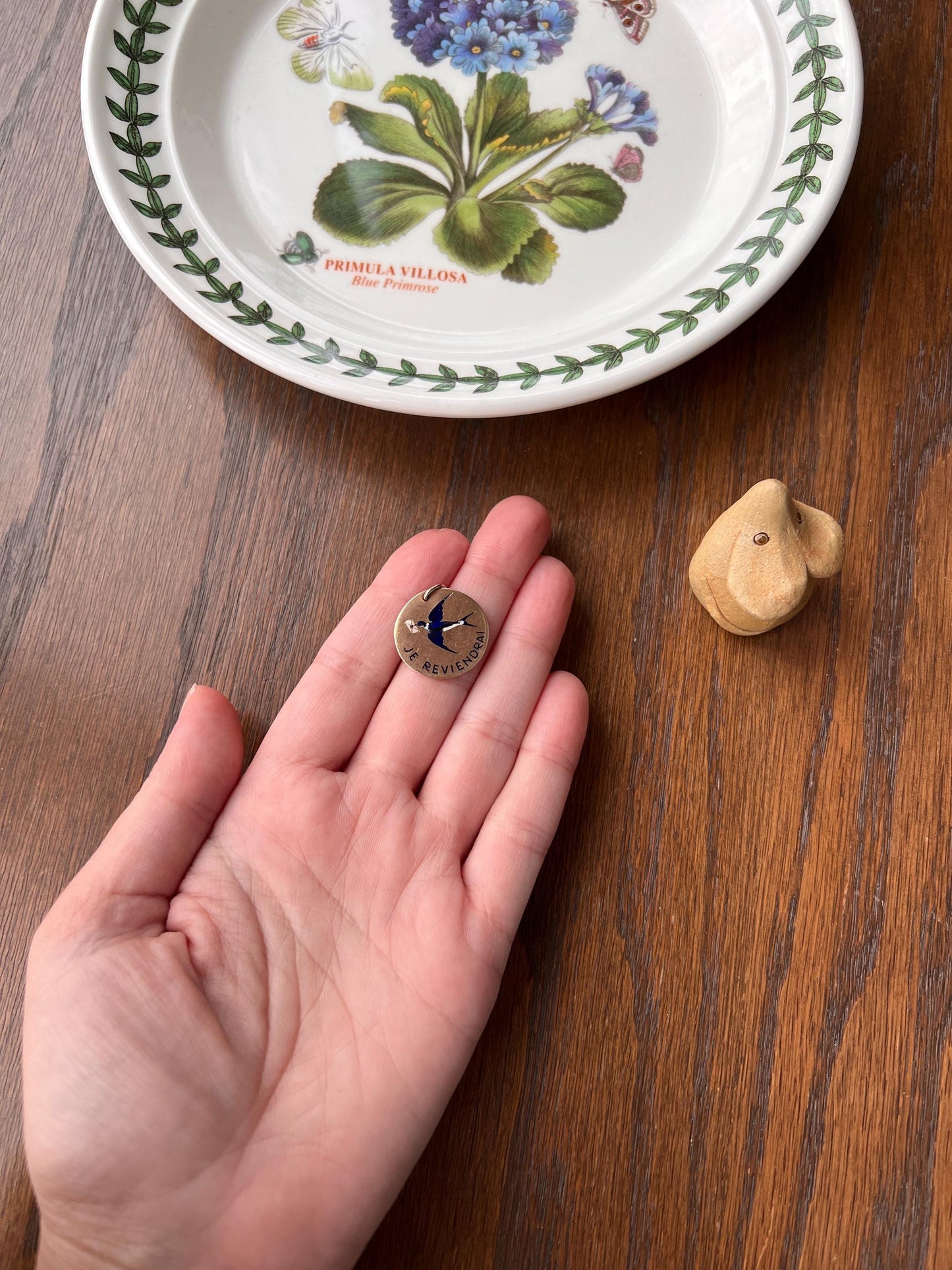 BIRD Swallow ENAMEL French Antique " I Will Return Again “ 18k Gold Solid Art Nouveau Blackbird Blue Pendant Charm Fob Tag Jewelry w/ Words