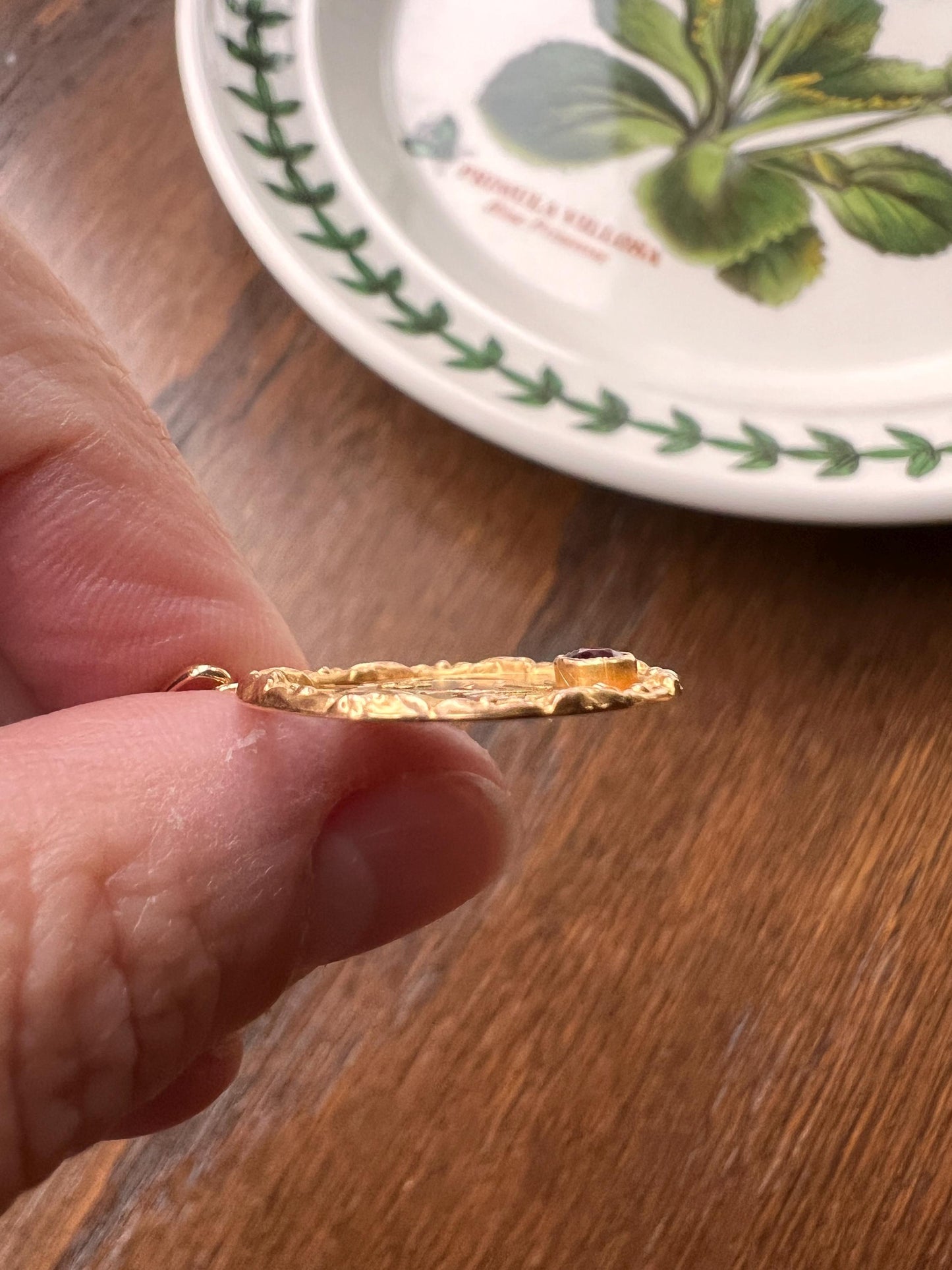 JULY Dated 1924 Floral French Antique Birthday Month 18k Gold Pendant Paste Ruby Garland Halo Belle Epoque Love Token Medal Birthday Gift