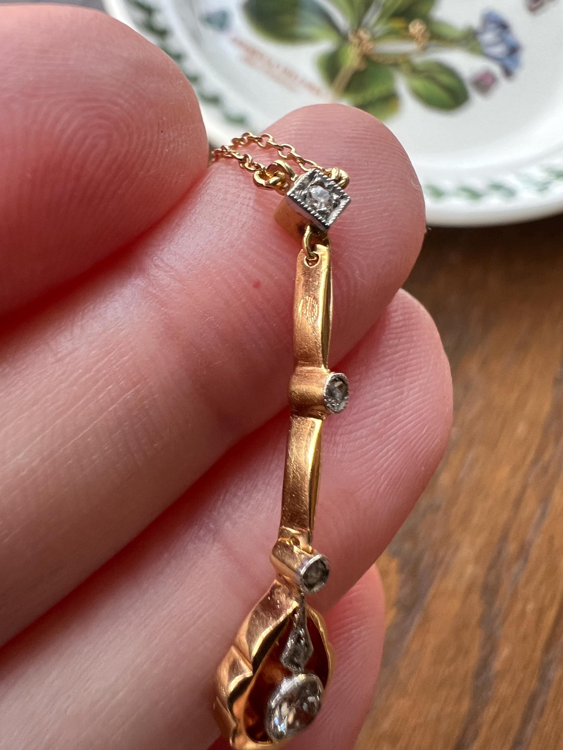 Belle Epoque Old European Mine Cut DIAMOND Dangle Necklace on 18k Gold Chain Antique Edwardian Teardrop Lavalier Dainty Romantic Gift OmC