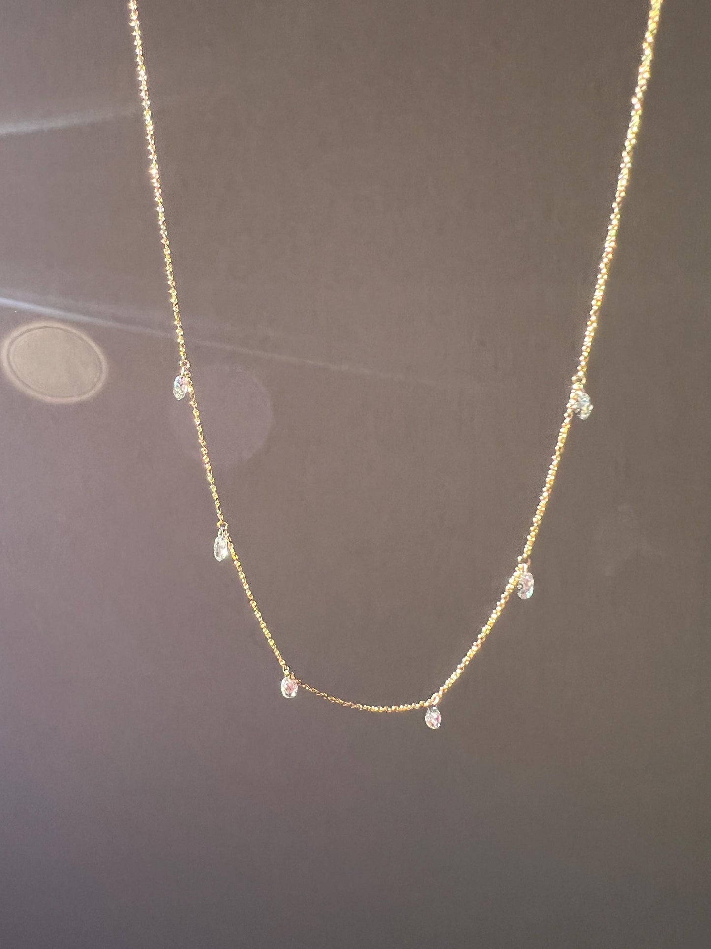 Vintage 1.2 Carat BRIOLLETTE Diamonds Multi Drop Necklace 14k Gold Chain Faceted Teardrops Dangle Pendants 3D Rose Cuts Dainty Romantic Gift