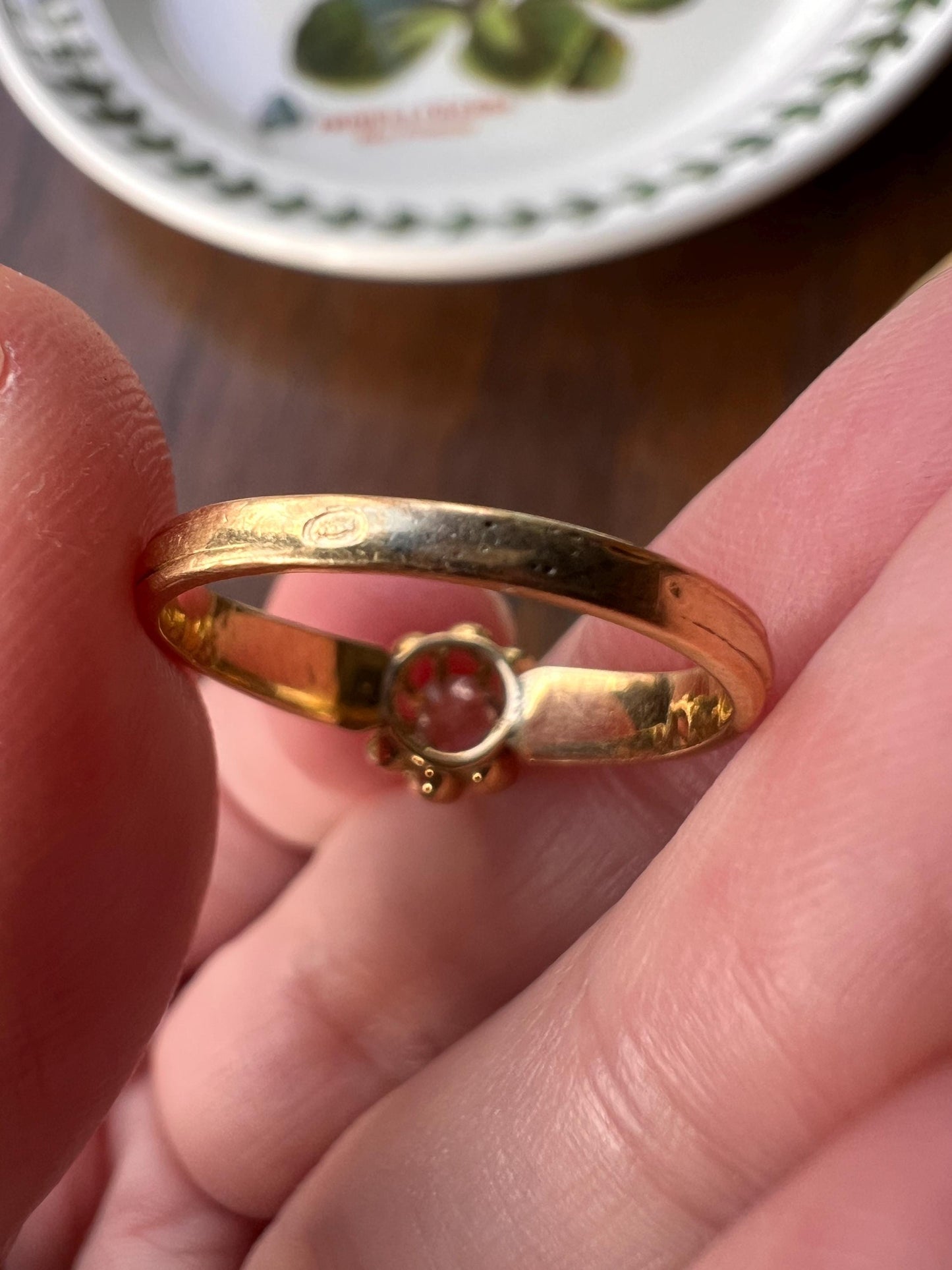 Square Rivet Antique Victorian Old Mine Cut DIAMOND Solitaire Buttercup French 18k Gold Solid Figural Stacker Romantic Gift Engagement OmC