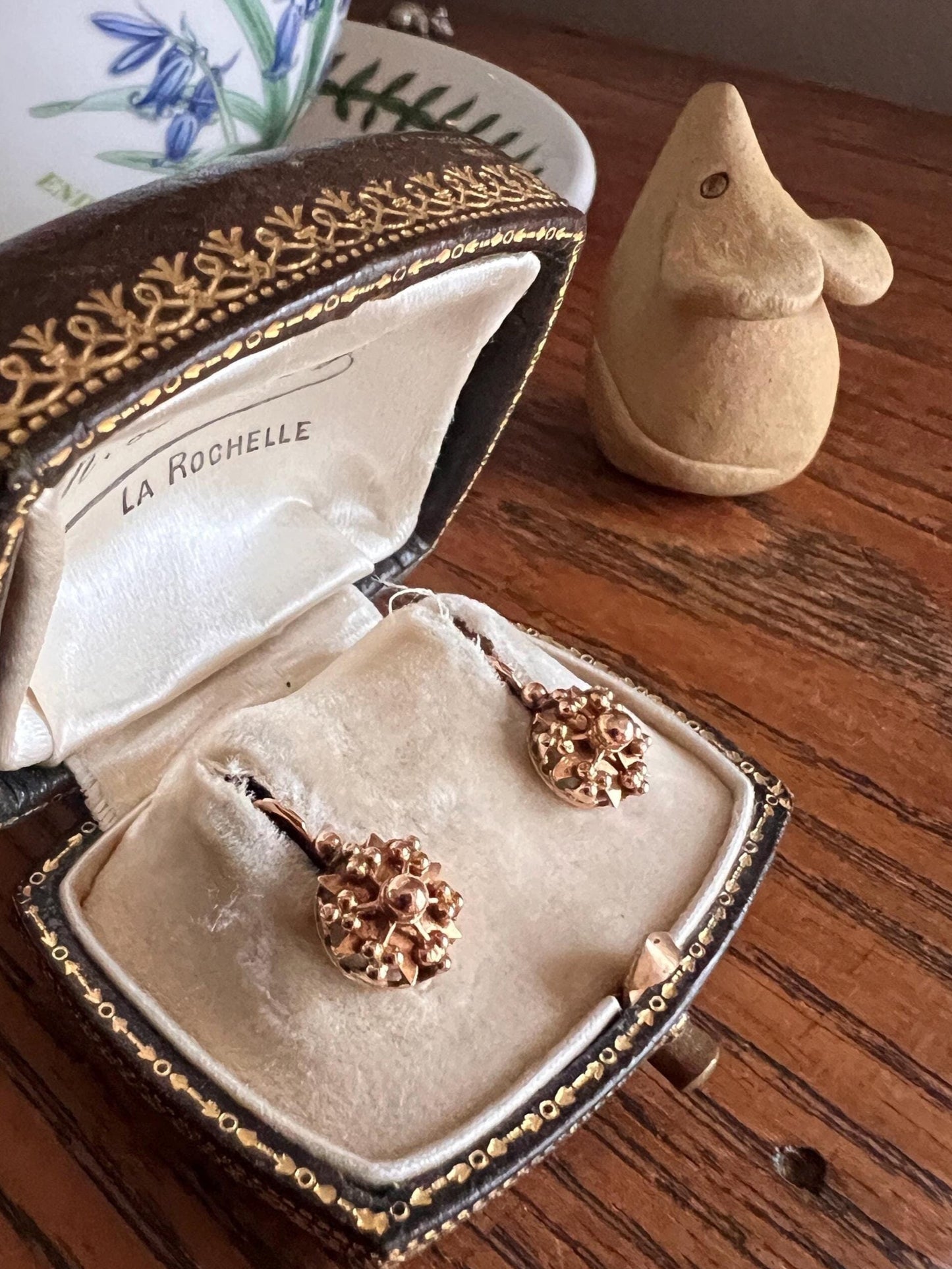 STAR Bead Ball Rivet French Antique Victorian 18k GOLD Dormeuse Dangle EARRINGS Ornate Romantic Gift Bridal Something Old Wedding Jewelry