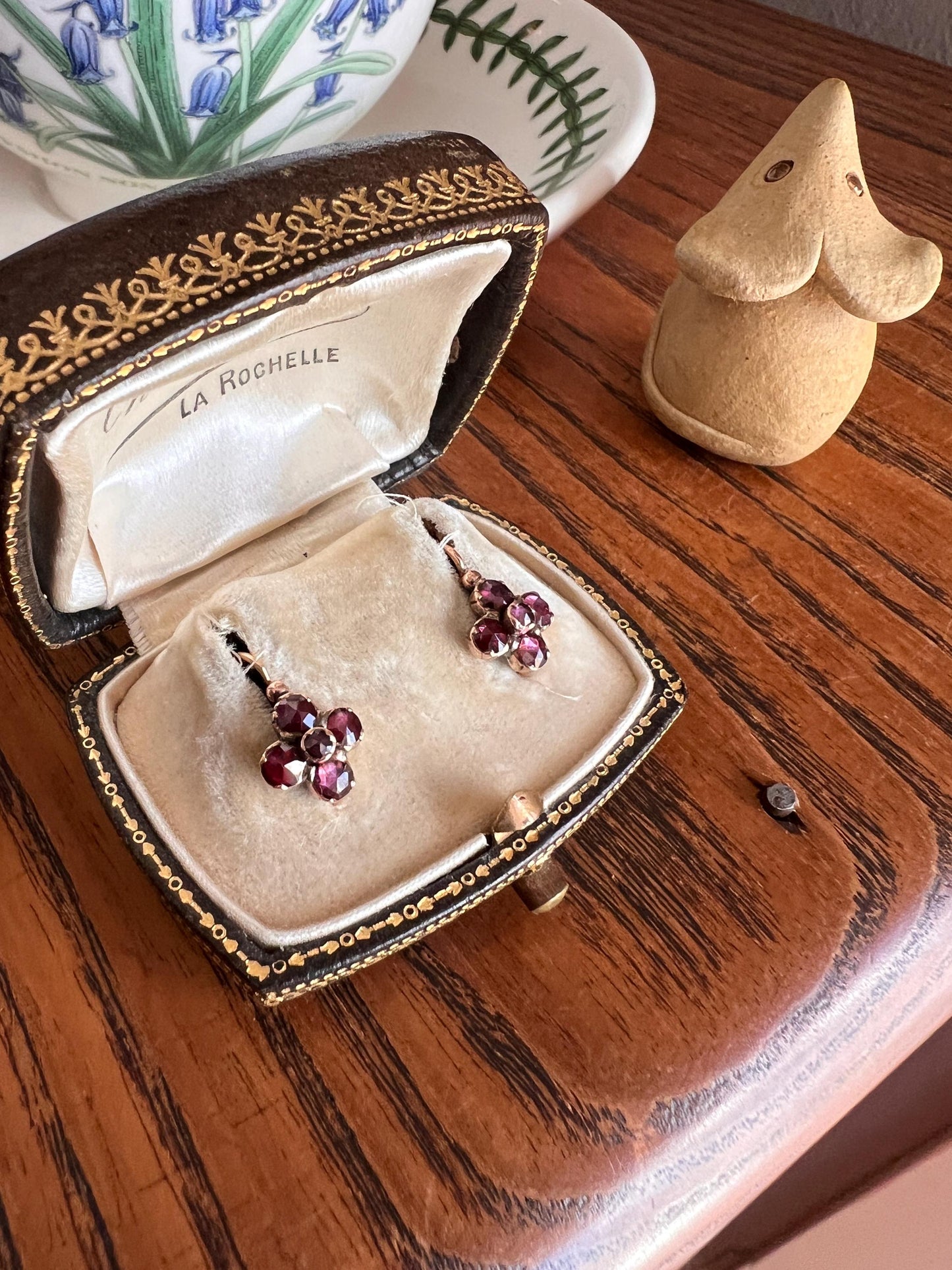 Cruciform Floral FRENCH Perpignan GARNET Antique 18k Gold Earrings Red Holiday Foil Back Victorian Dangle Dormeuse Gift Belle Epoque Bridal