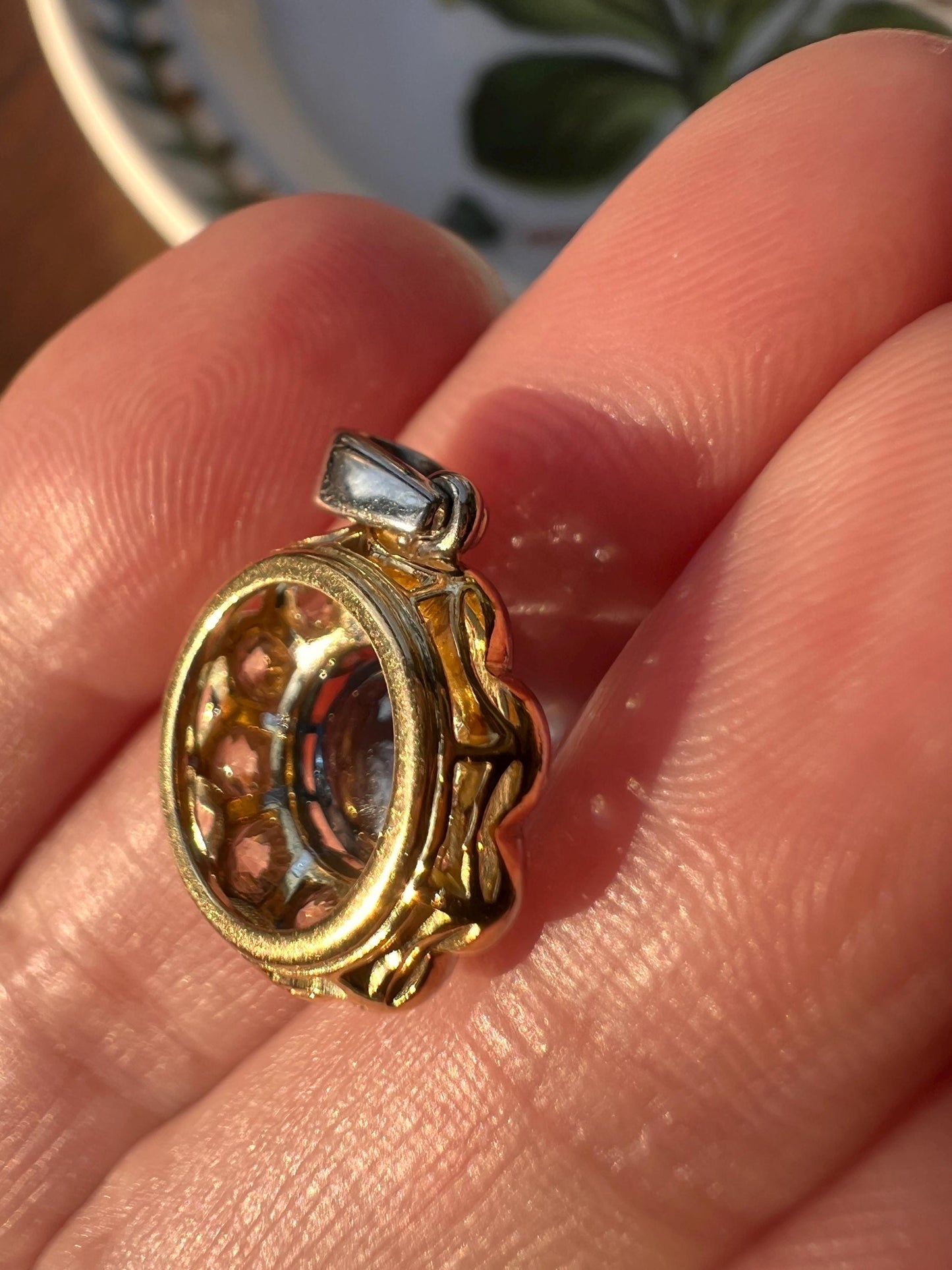 Antique SAPPHIRE 1 Carat Old Mine Cut DIAMOND Halo Daisy Cluster PENDANT 18k Gold Halo Edwardian Love Gift Bridal Something Old Blue Rainbow