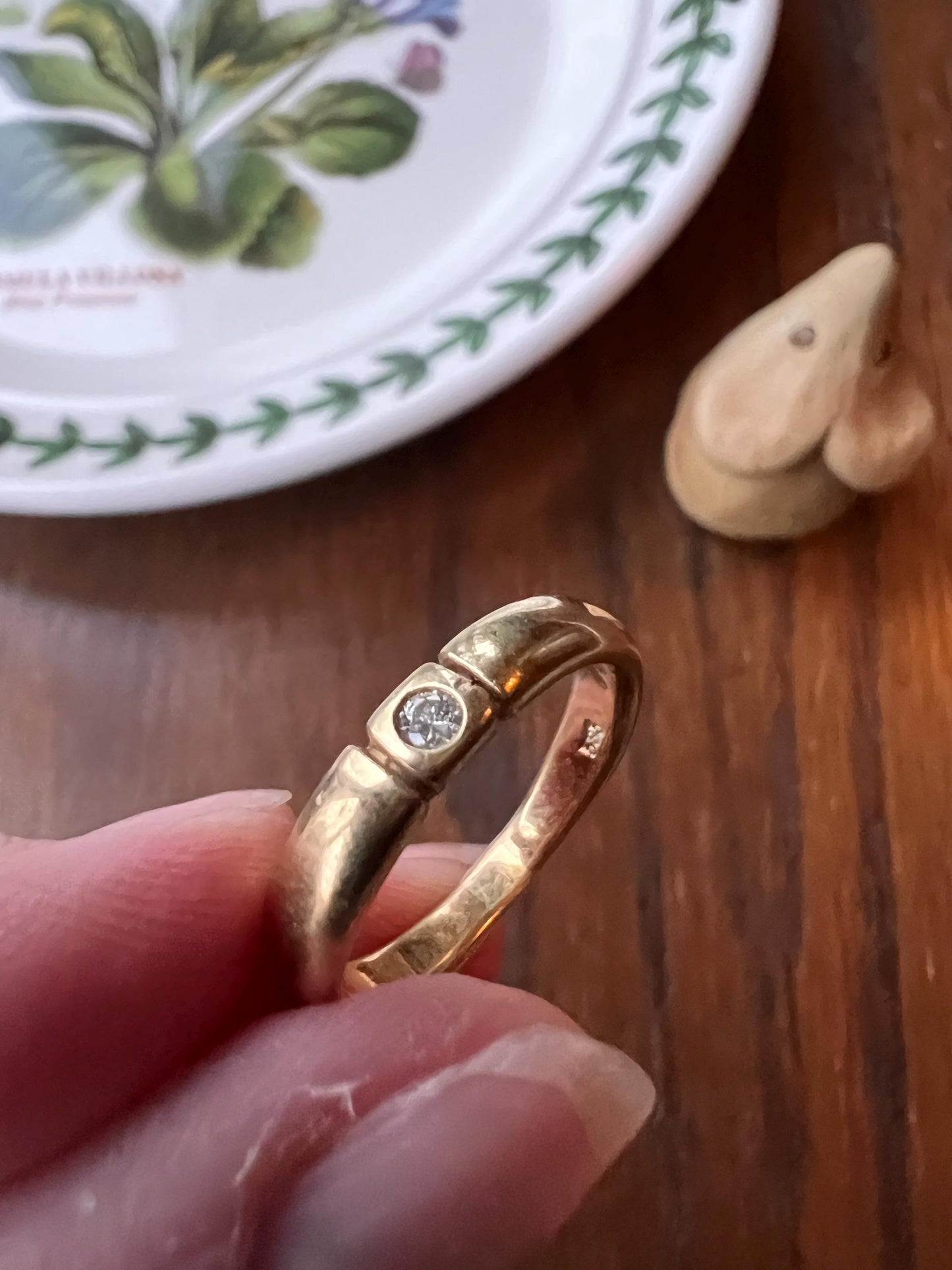 Vintage Chunky Comfort Fit BAND 14k GOLD DIAMOND Square Bezel Set Solitaire Ring Stacker Gypsy Geometric French Engagement Romantic Gift