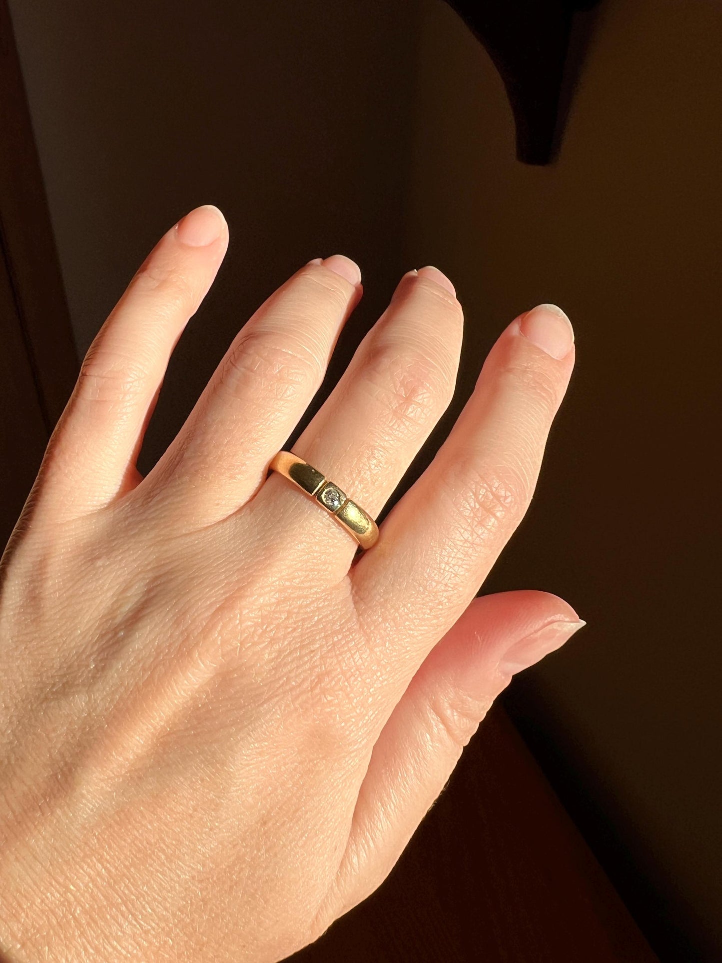 Vintage Chunky Comfort Fit BAND 14k GOLD DIAMOND Square Bezel Set Solitaire Ring Stacker Gypsy Geometric French Engagement Romantic Gift