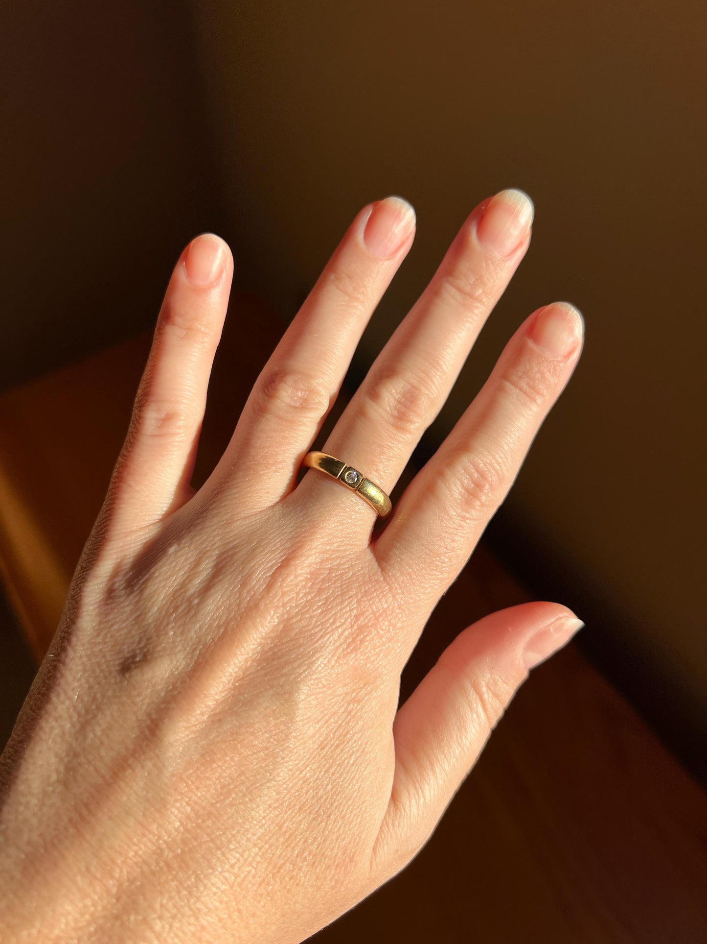 Vintage Chunky Comfort Fit BAND 14k GOLD DIAMOND Square Bezel Set Solitaire Ring Stacker Gypsy Geometric French Engagement Romantic Gift