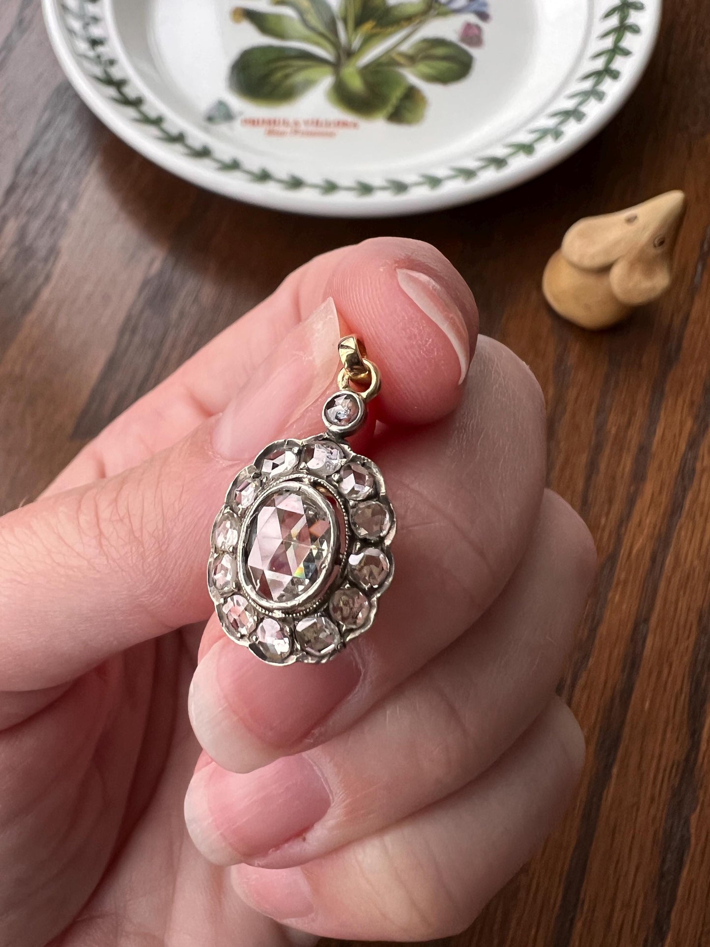 Large Antique Halo Cluster PENDANT 2 Carats Rose Cut DIAMOND French 18k Gold Silver Victorian Gift Domed Belle Epoque Bridal Something Old