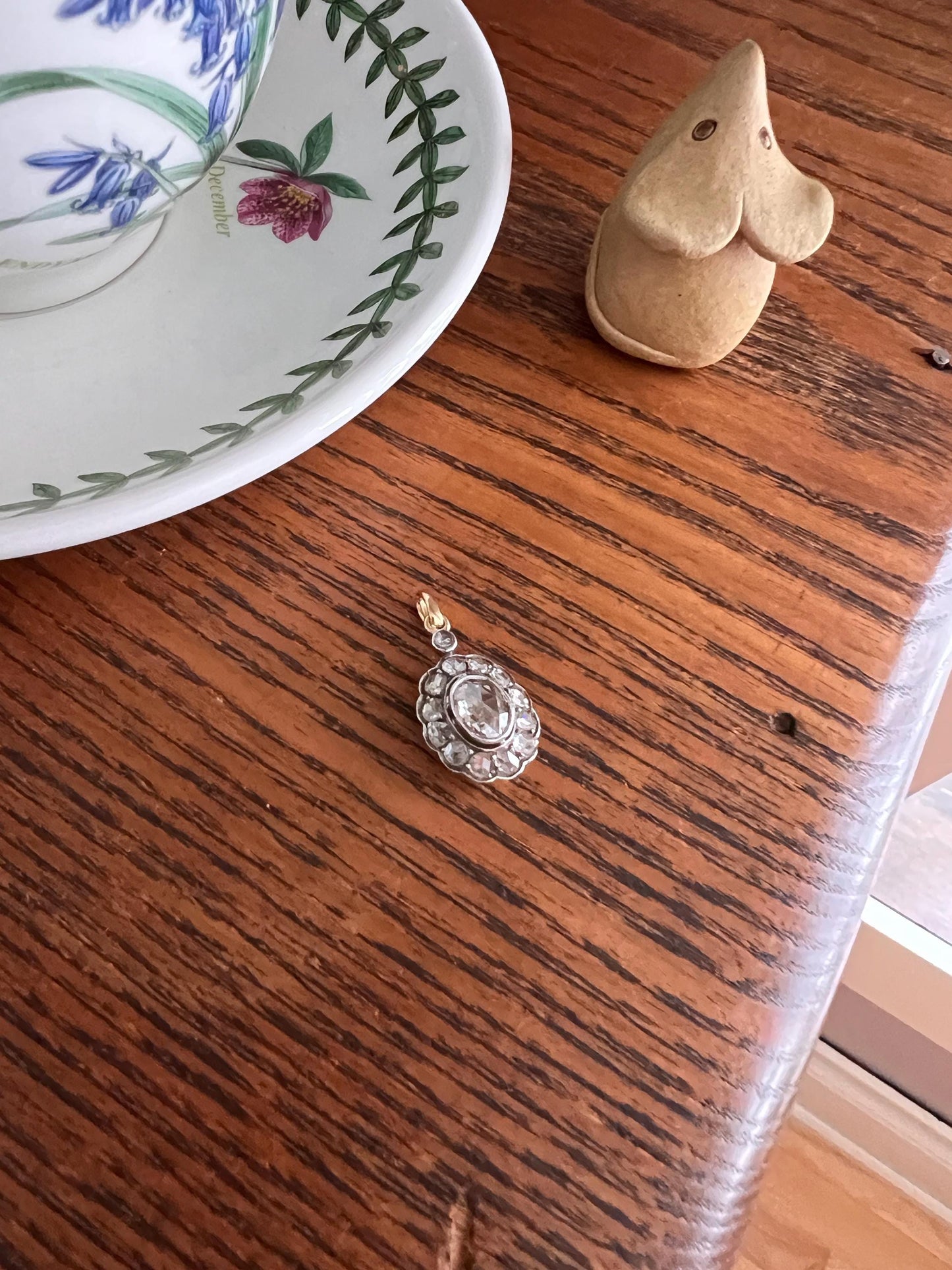 Large Antique Halo Cluster PENDANT 2 Carats Rose Cut DIAMOND French 18k Gold Silver Victorian Gift Domed Belle Epoque Bridal Something Old
